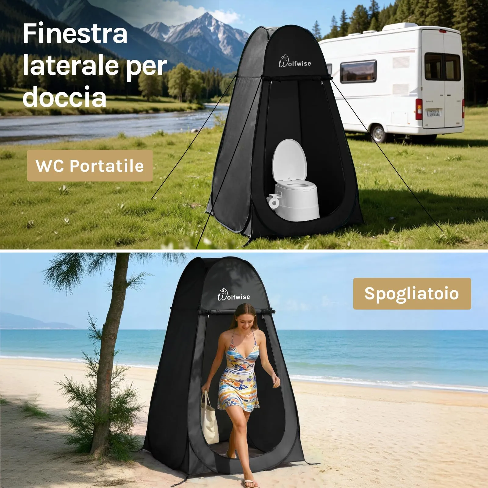 Wolfwise Tenda Doccia Campeggio Pop-Up, Spogliatoio Portatile e Pieghevole (100x100x190 cm) - immagine 5