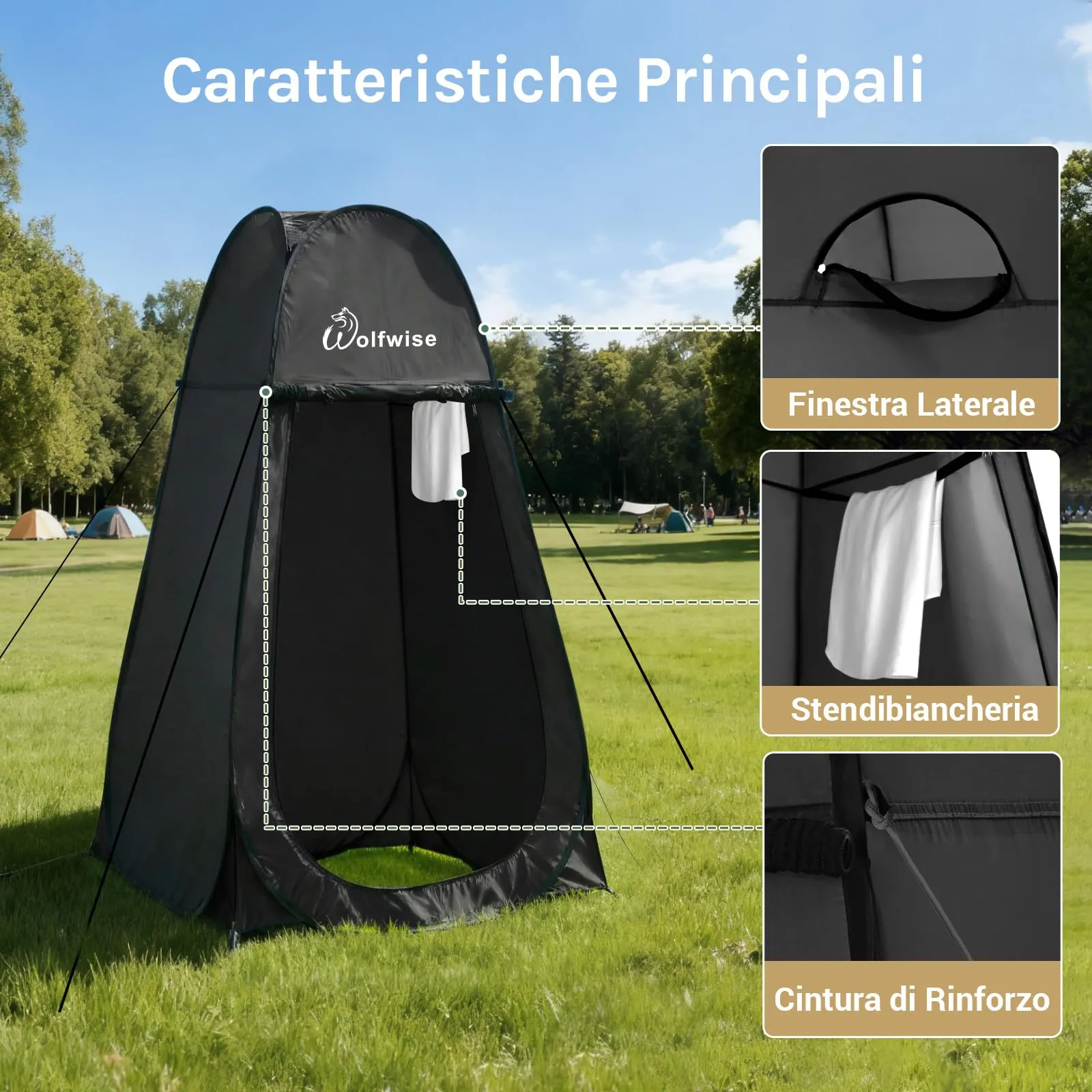 Wolfwise Tenda Doccia Campeggio Pop-Up, Spogliatoio Portatile e Pieghevole (100x100x190 cm) - immagine 7
