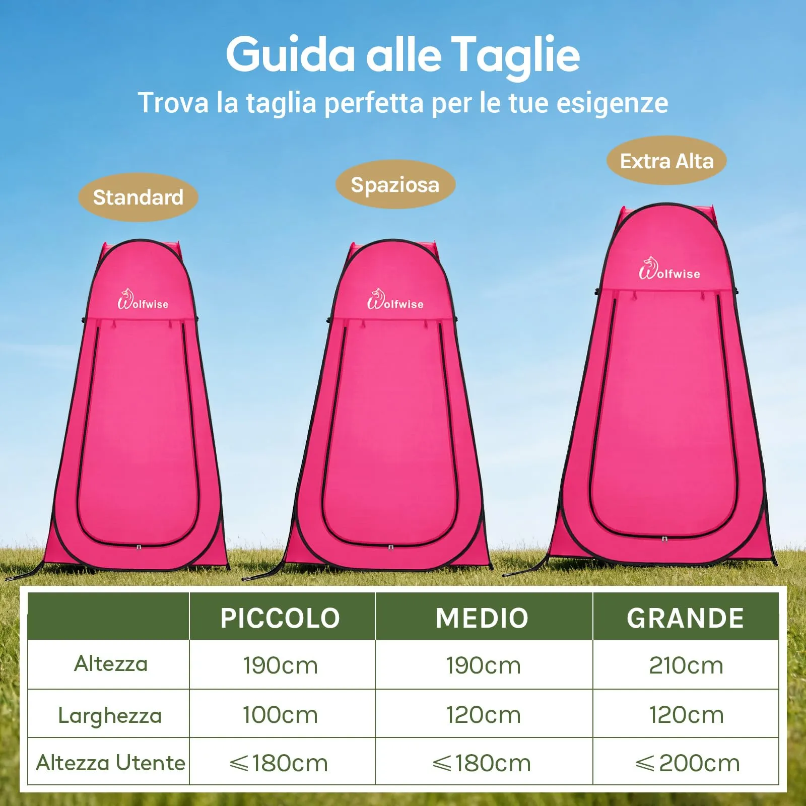 Wolfwise Tenda Doccia Campeggio Pop-Up, Spogliatoio Portatile e Pieghevole, 120x120x190 cm - immagine 2