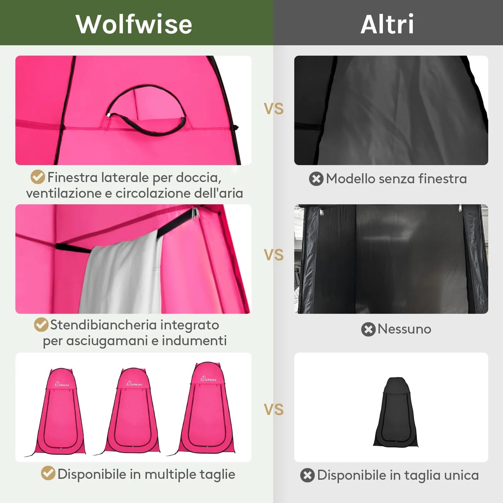 Wolfwise Tenda Doccia Campeggio Pop-Up, Spogliatoio Portatile e Pieghevole, 120x120x190 cm - immagine 3