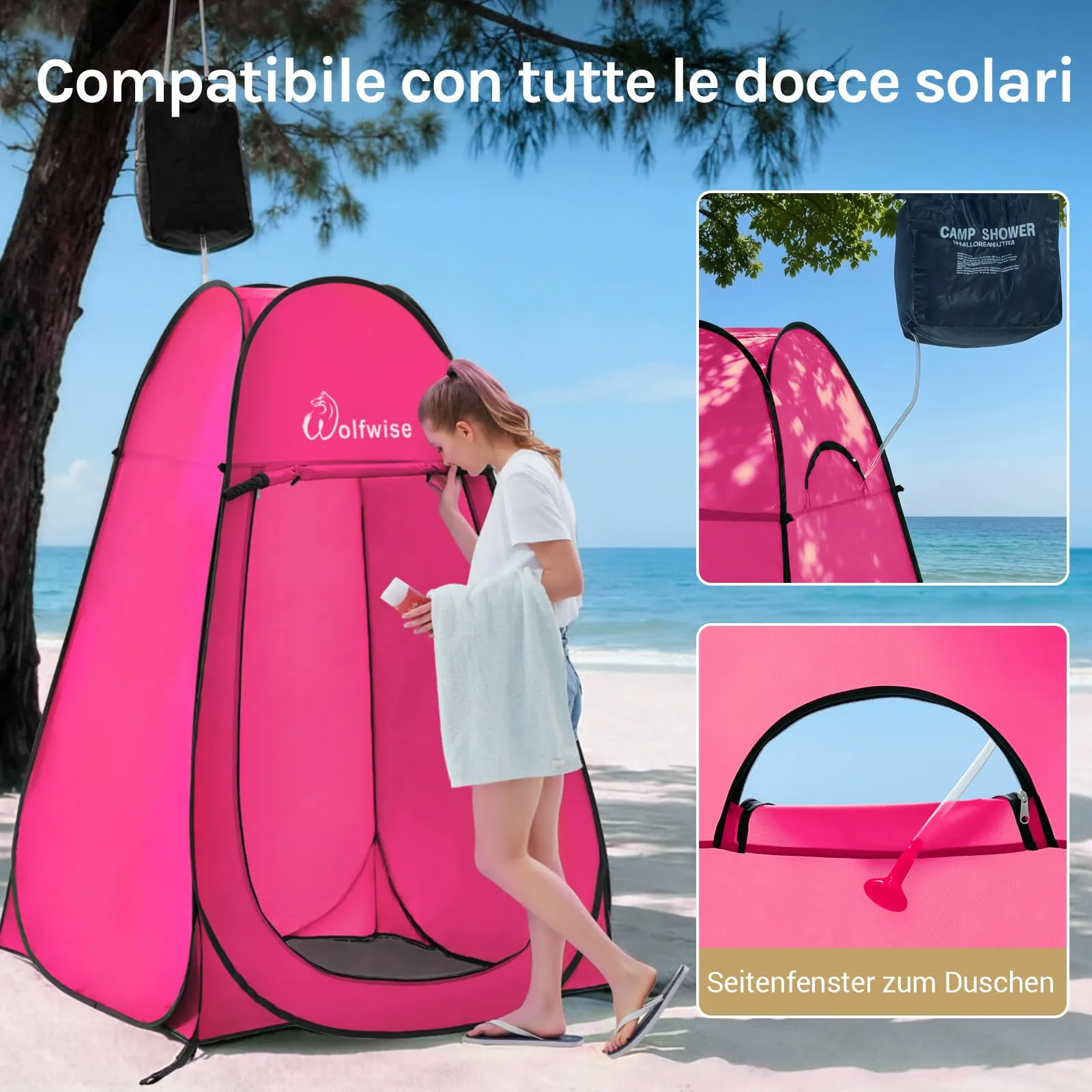 Wolfwise Tenda Doccia Campeggio Pop-Up, Spogliatoio Portatile e Pieghevole, 120x120x190 cm - immagine 4