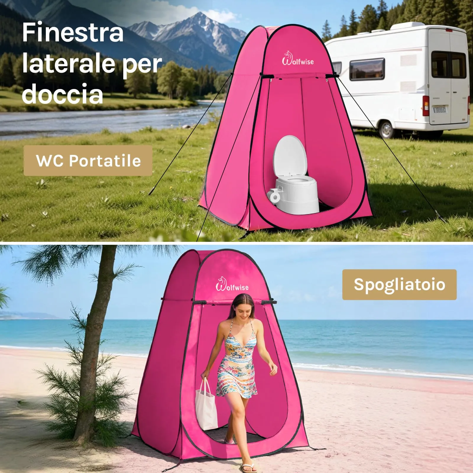 Wolfwise Tenda Doccia Campeggio Pop-Up, Spogliatoio Portatile e Pieghevole, 120x120x190 cm - immagine 5