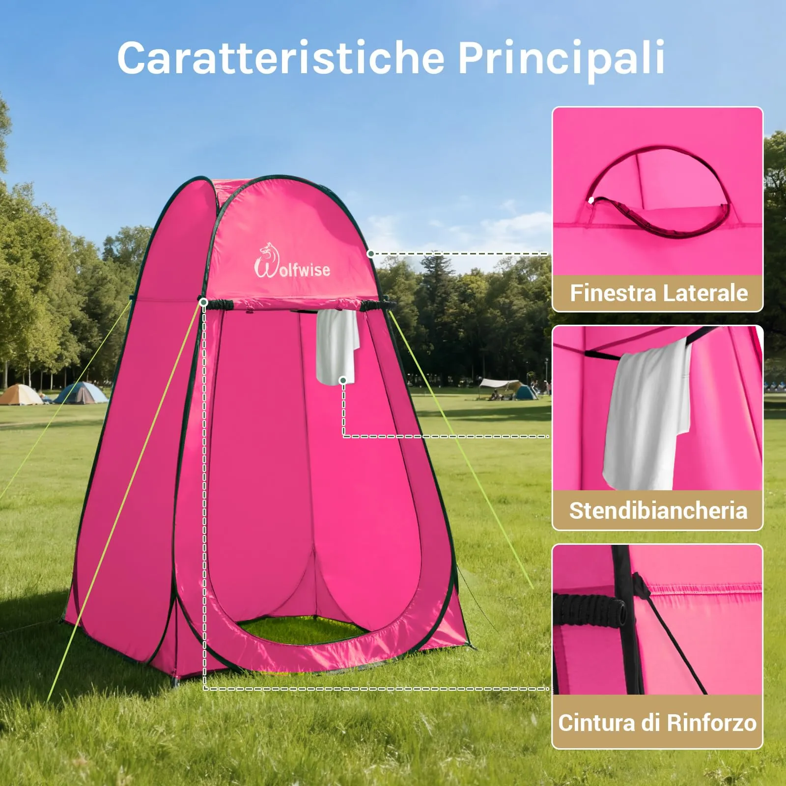 Wolfwise Tenda Doccia Campeggio Pop-Up, Spogliatoio Portatile e Pieghevole, 120x120x190 cm - immagine 7