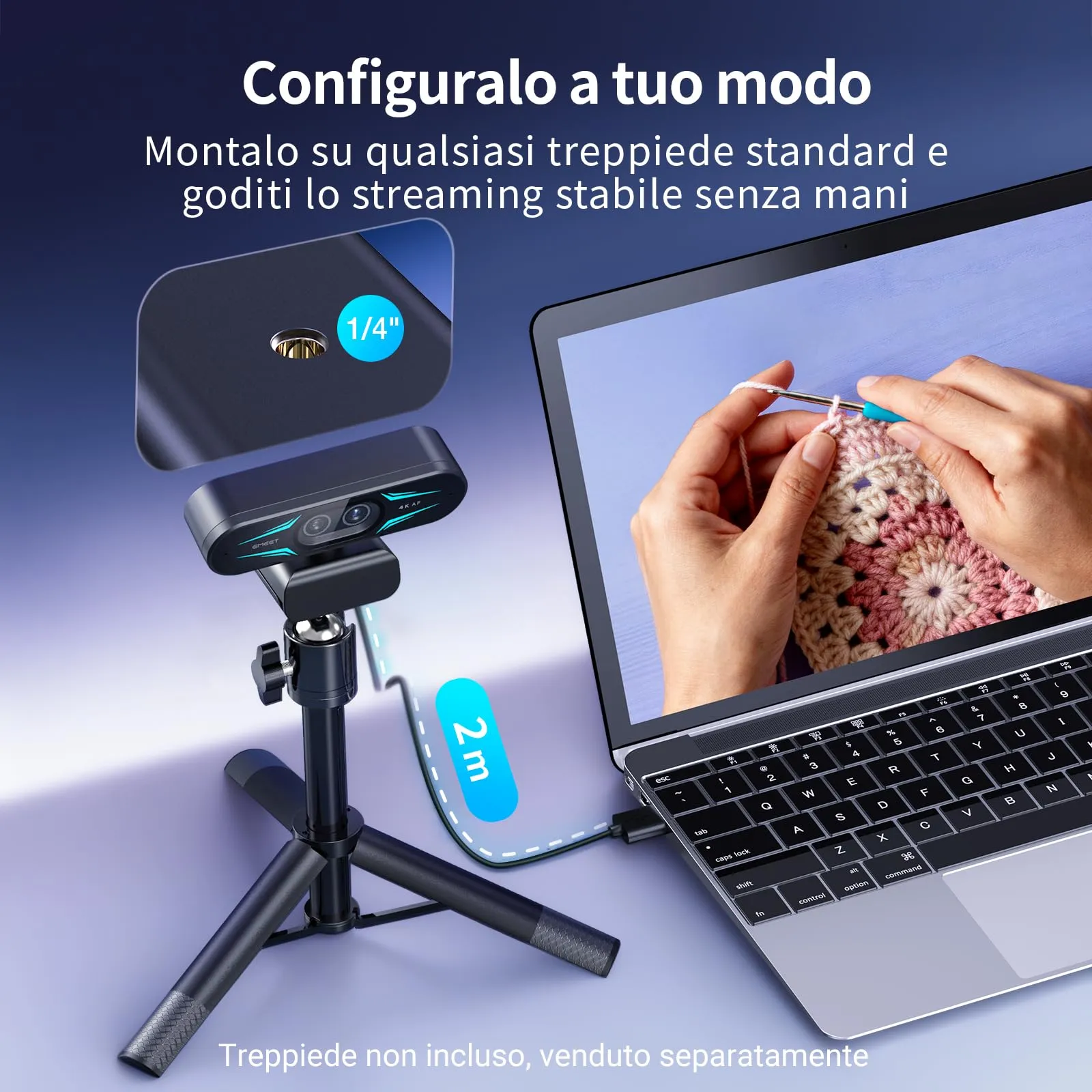 EMEET C60E Webcam 4K con Doppia Fotocamera, Zoom Ibrido 11X, Autofocus PDAF, Illuminazione RGB e Doppi Microfoni - immagine 6