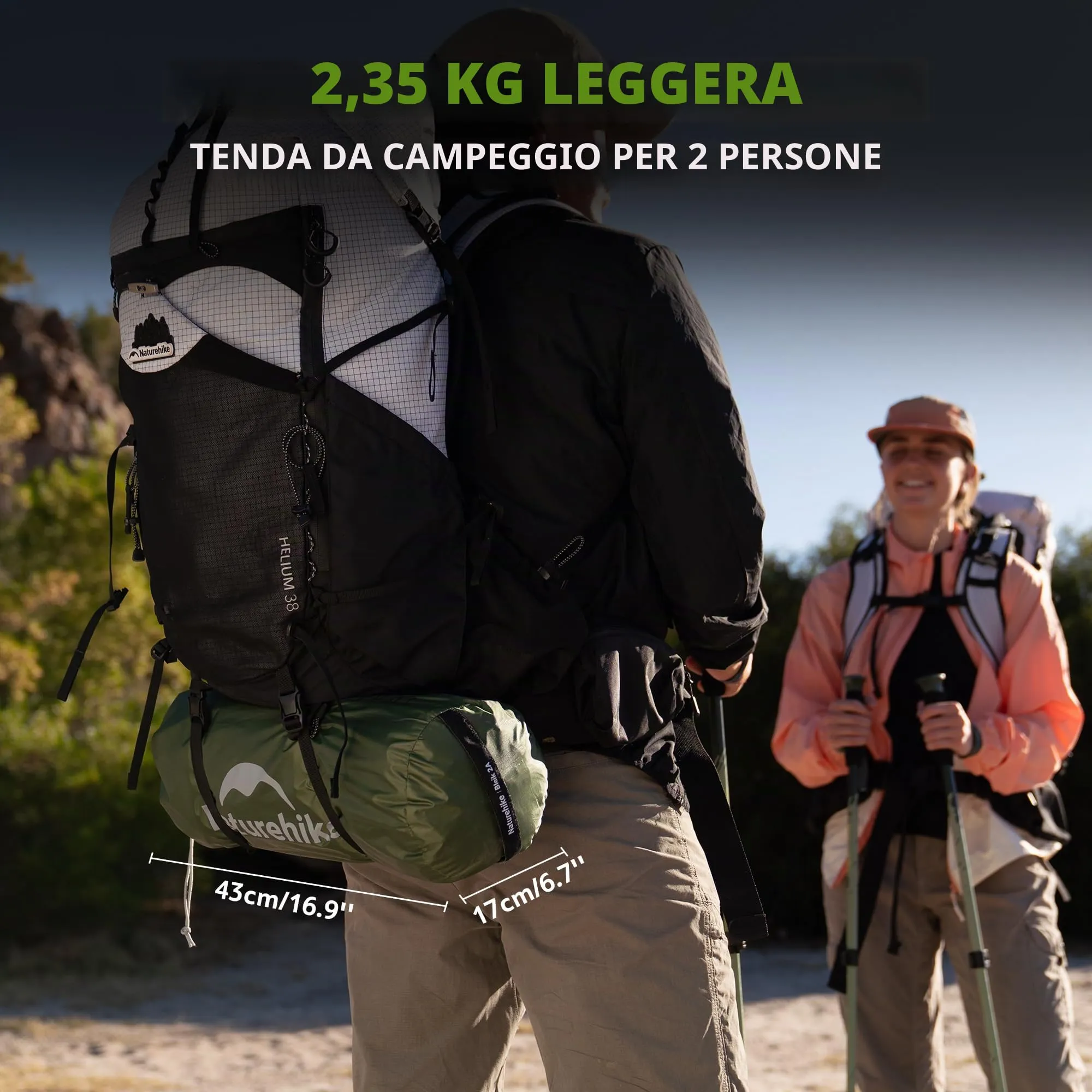 Naturehike Blyk Tenda Ultraleggera a Cupola, 2 Persone, Impermeabile 3000mm, Verde - immagine 2