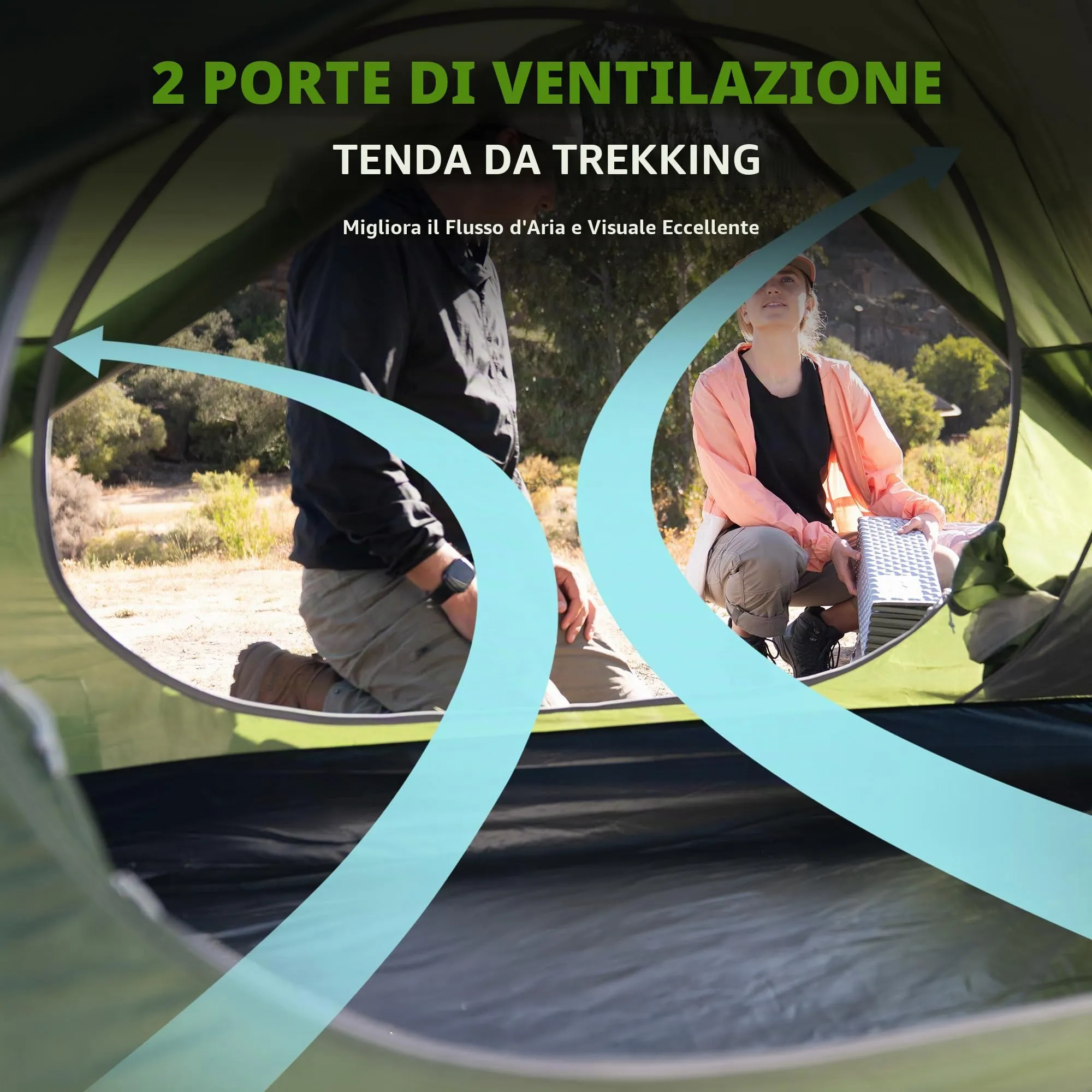 Naturehike Blyk Tenda Ultraleggera a Cupola, 2 Persone, Impermeabile 3000mm, Verde - immagine 3