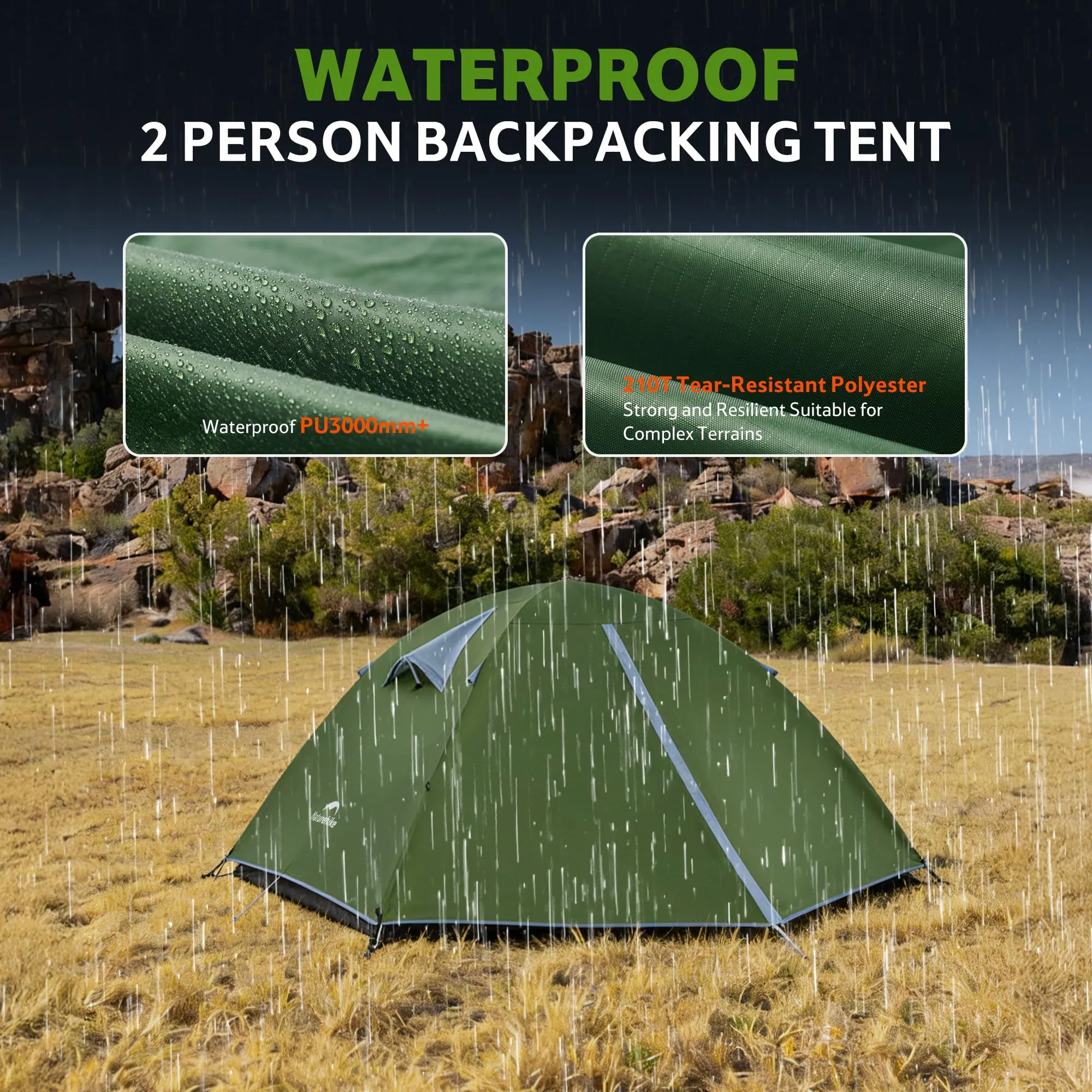 Naturehike Blyk Tenda Ultraleggera a Cupola, 2 Persone, Impermeabile 3000mm, Verde - immagine 5
