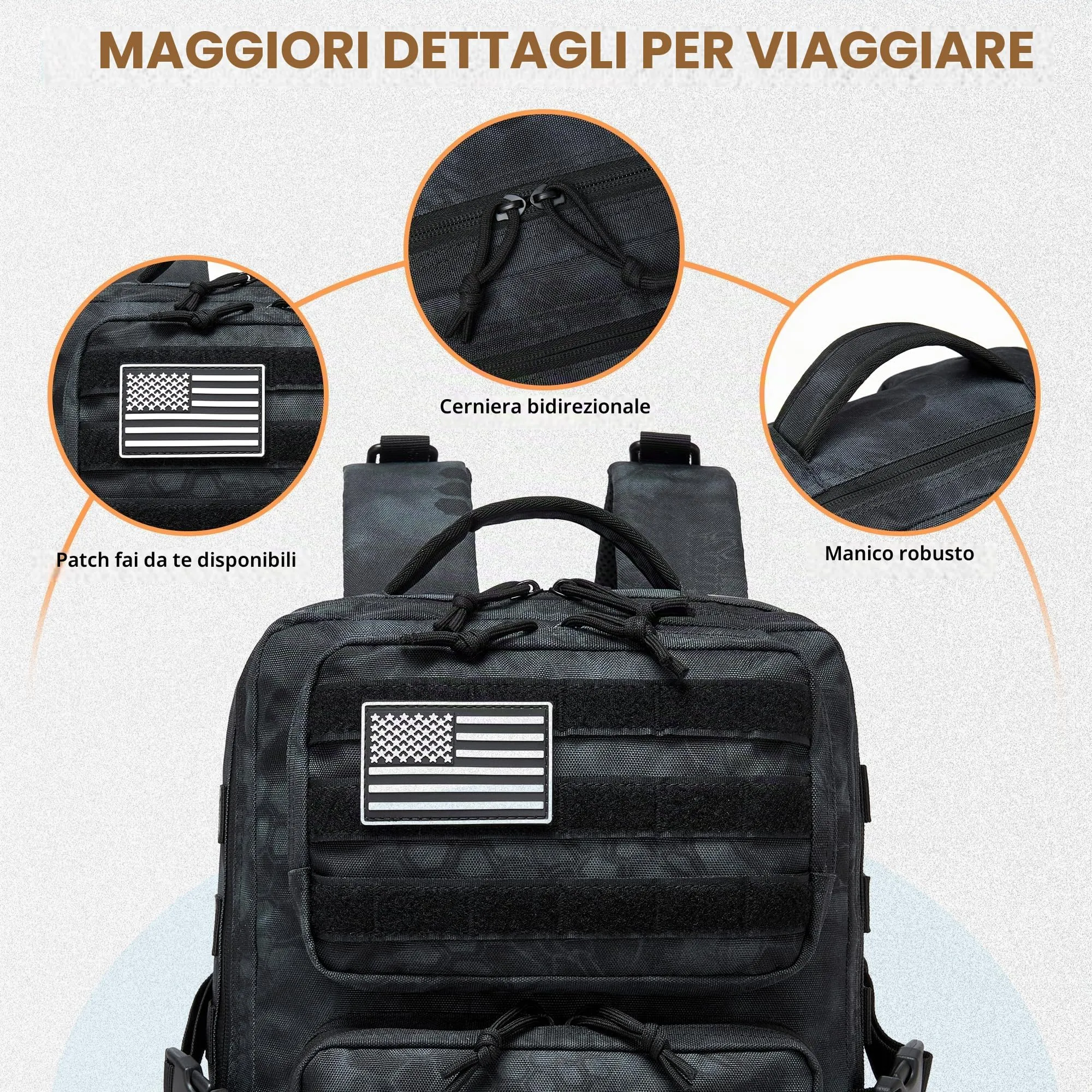 Wotony Zaino Tattico Militare Impermeabile con Sistema Molle, 25L, Python Black - immagine 2