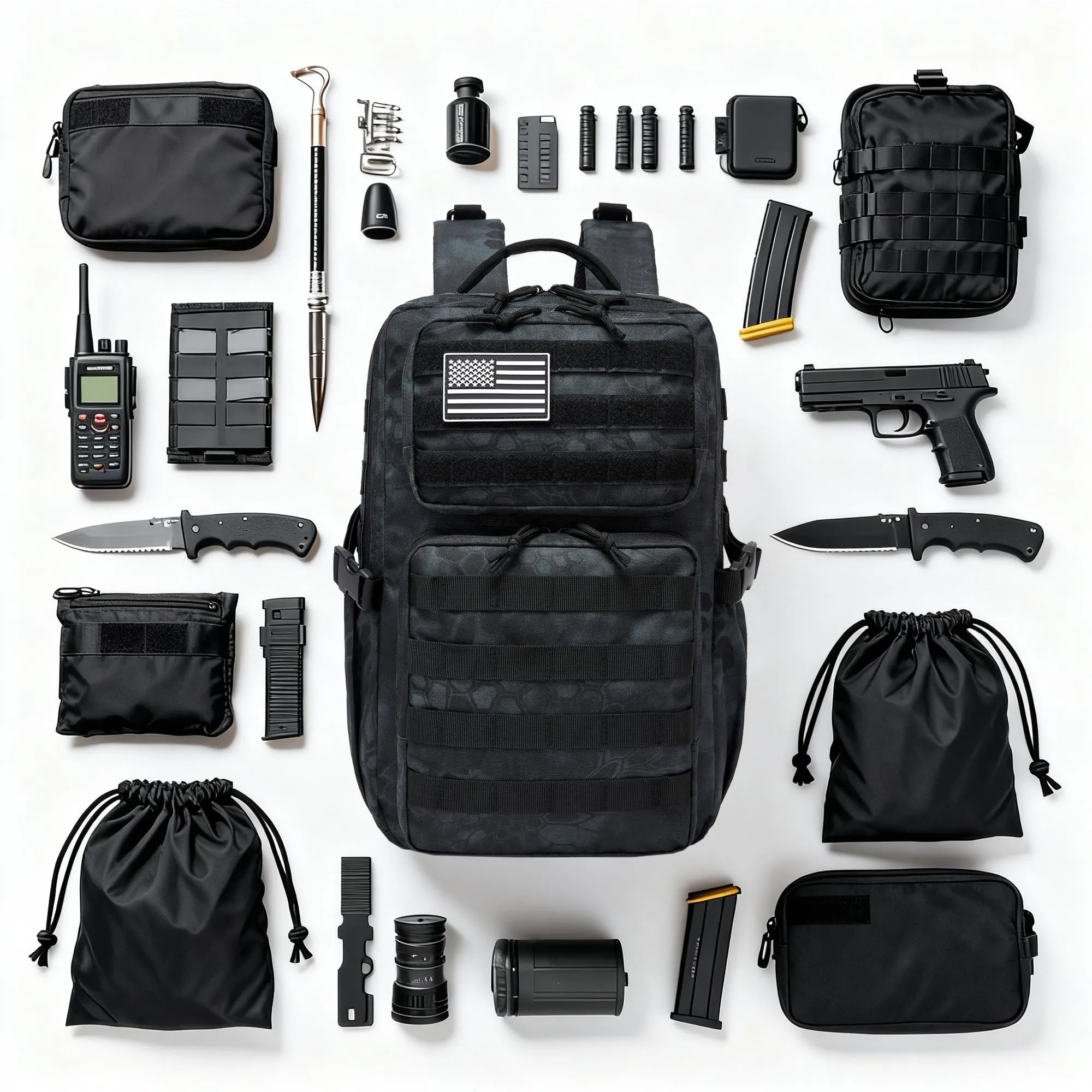 Wotony Zaino Tattico Militare Impermeabile con Sistema Molle, 25L, Python Black - immagine 4