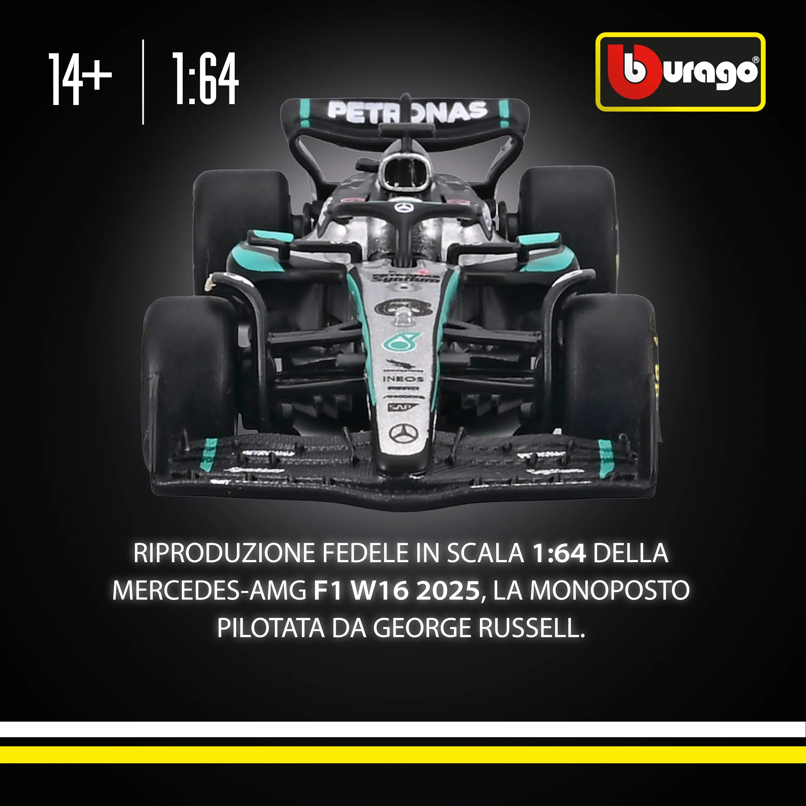 Bburago Mercedes-AMG F1 W16 2025 #63 George Russell 1:64 Diecast Model - immagine 2