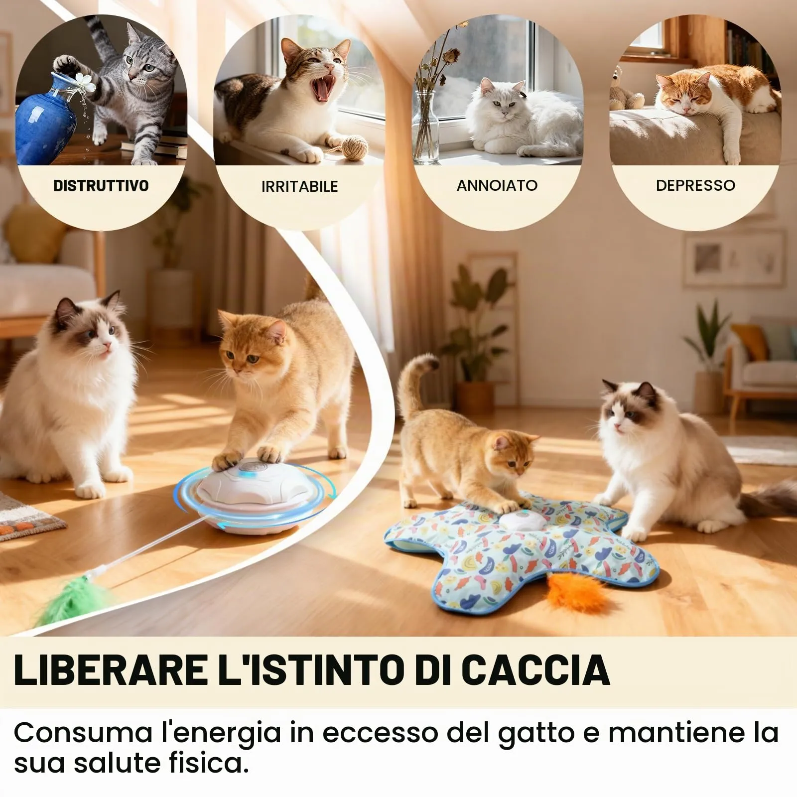 FIVAVA Giocattolo Intelligente Interattivo per Gatti, Ricaricabile con Molle Rimovibili - immagine 4