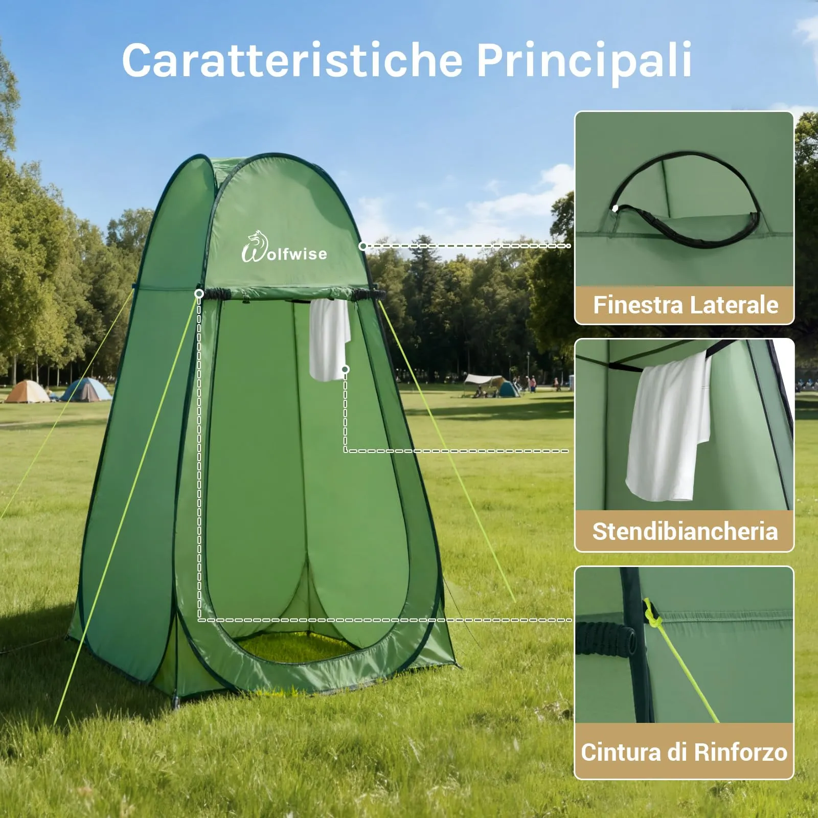 Wolfwise Tenda Doccia Campeggio Pop-Up, Spogliatoio Portatile e Pieghevole - immagine 7