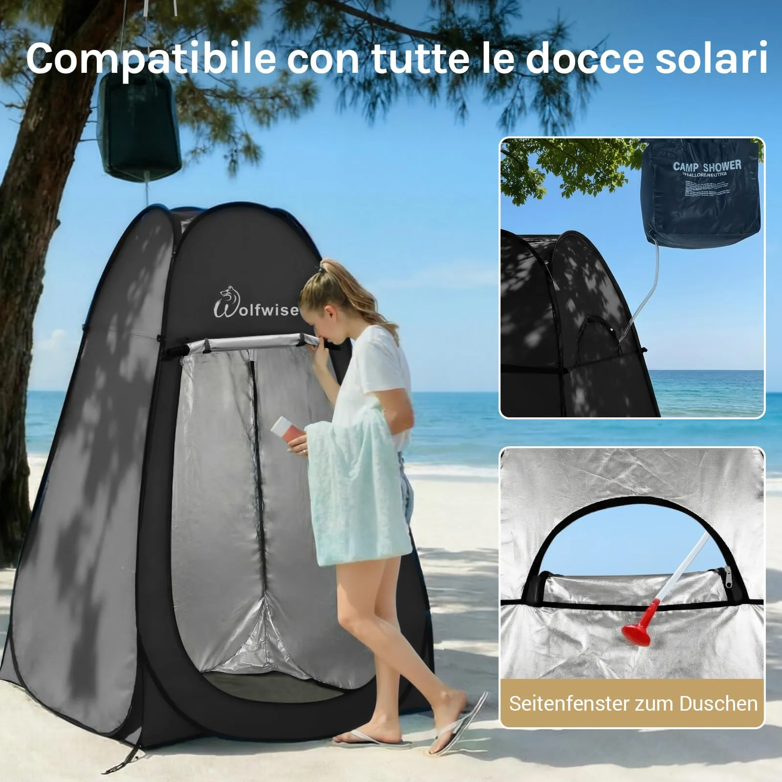 Wolfwise Tenda Doccia Campeggio Pop-Up, Spogliatoio Portatile e Pieghevole - immagine 4