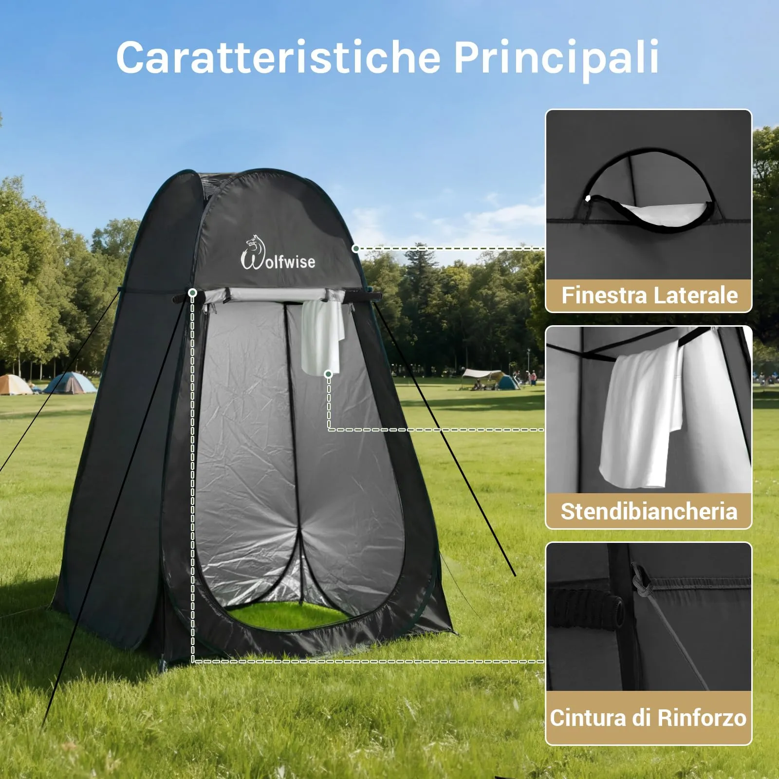Wolfwise Tenda Doccia Campeggio Pop-Up, Spogliatoio Portatile e Pieghevole - immagine 7