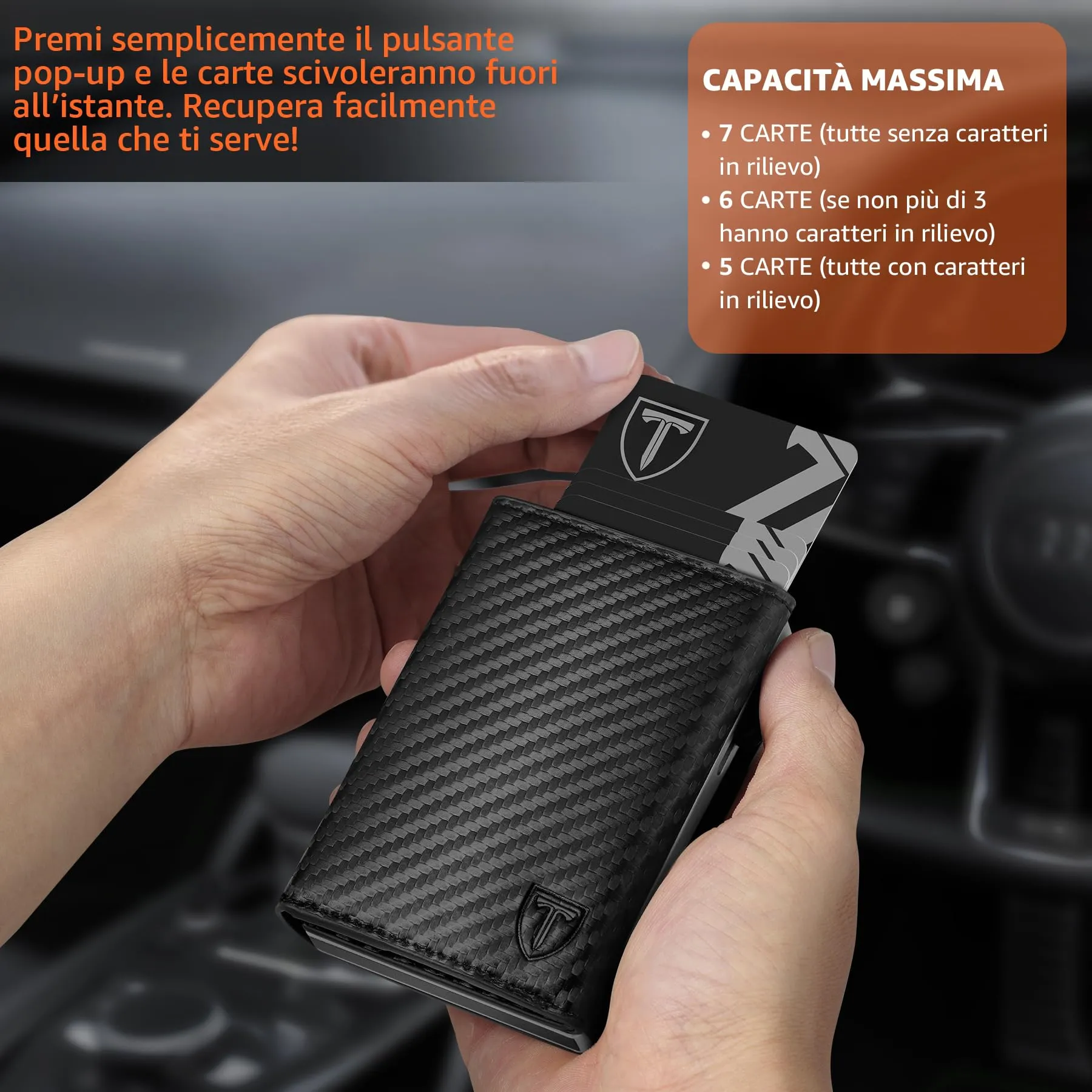 TEEHON Portafoglio Uomo Slim RFID Blocking in Fibra di Carbonio Magnetica, Grigio - immagine 4