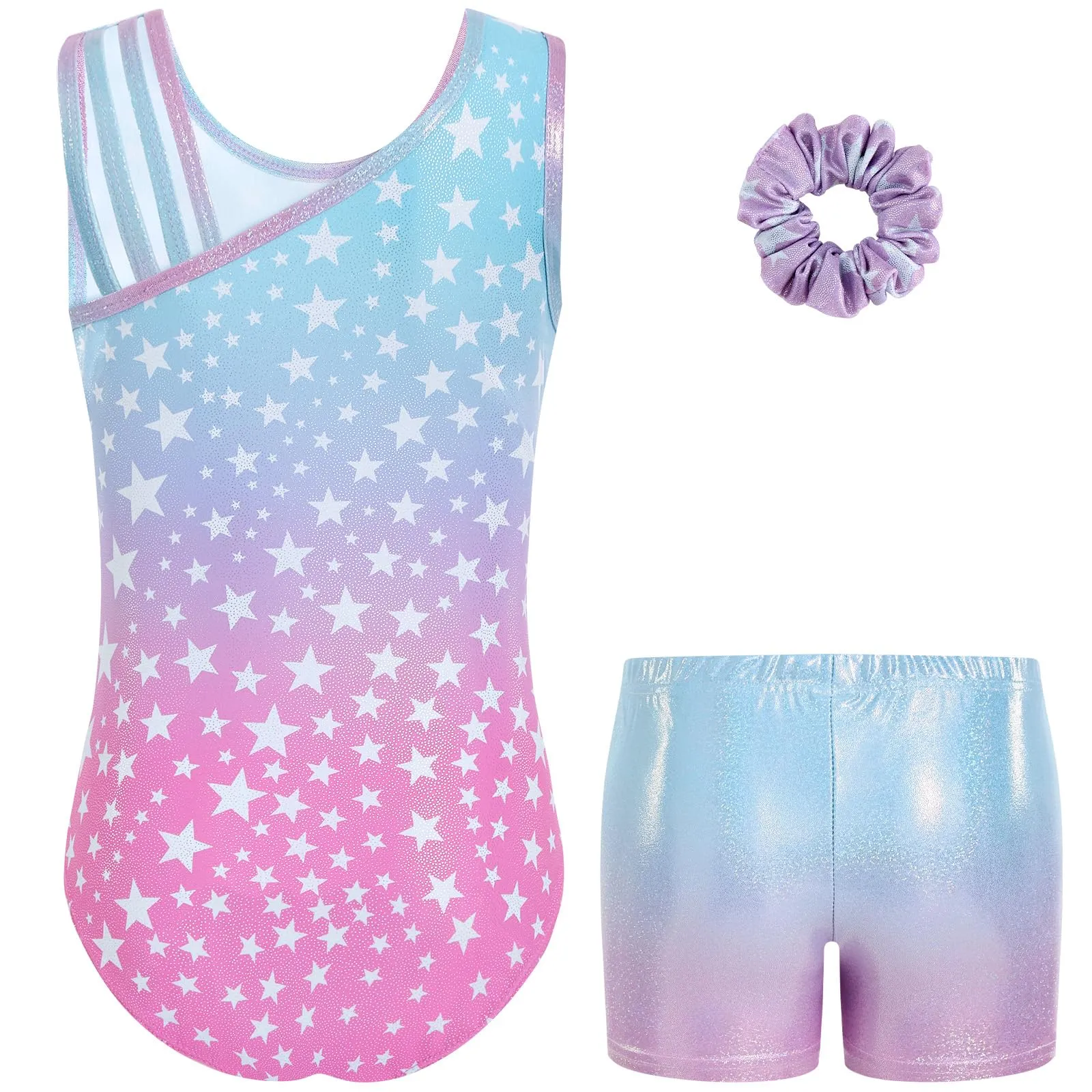Gogokids Set da Ginnastica per Ragazze con Strass, Body, Pantaloncini e Fascia, Stella Multicolore, 6-7 anni - immagine 2