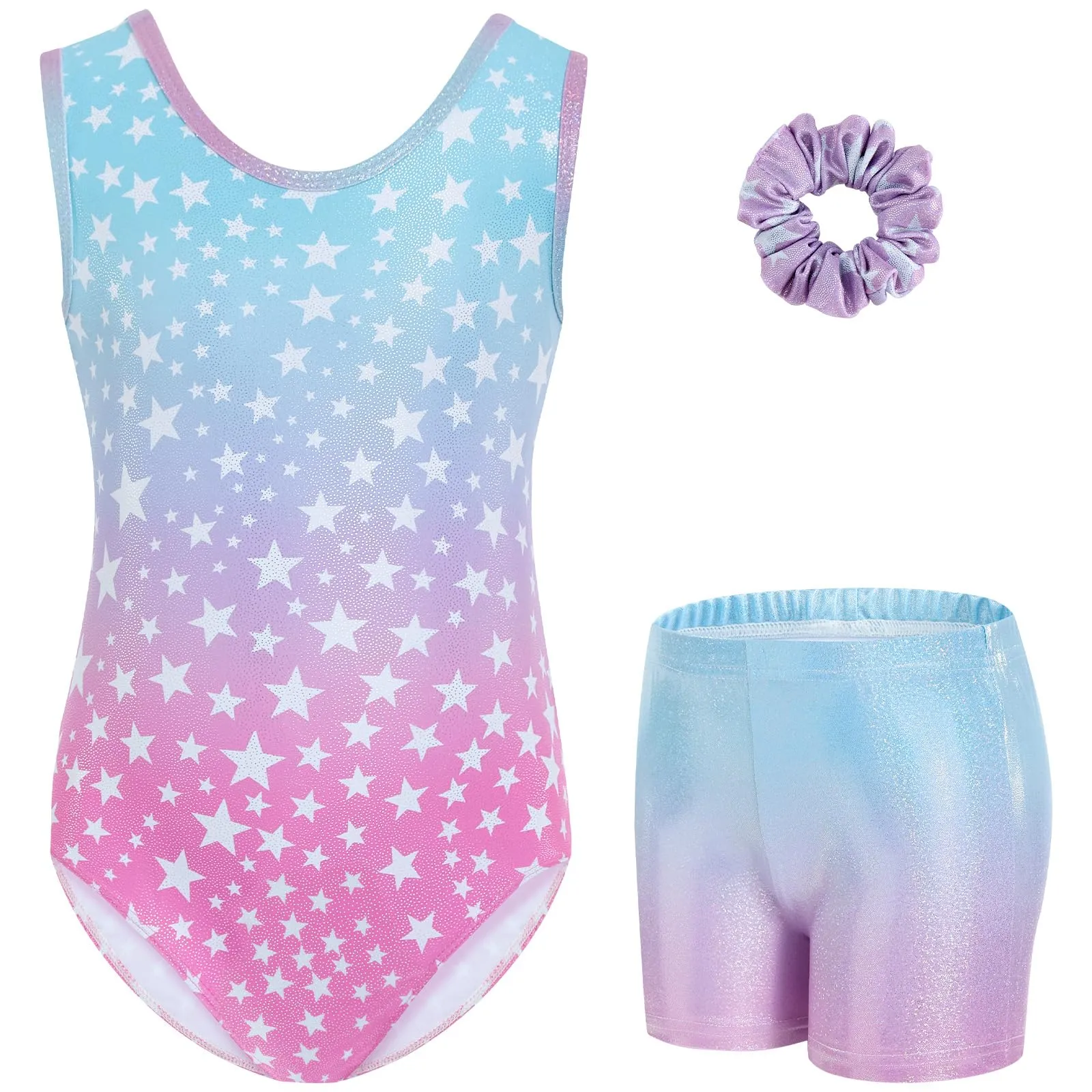 Gogokids Body da Ginnastica per Ragazze con Strass e Pantaloncini, Stella Multicolore, 9-10 anni - immagine 1