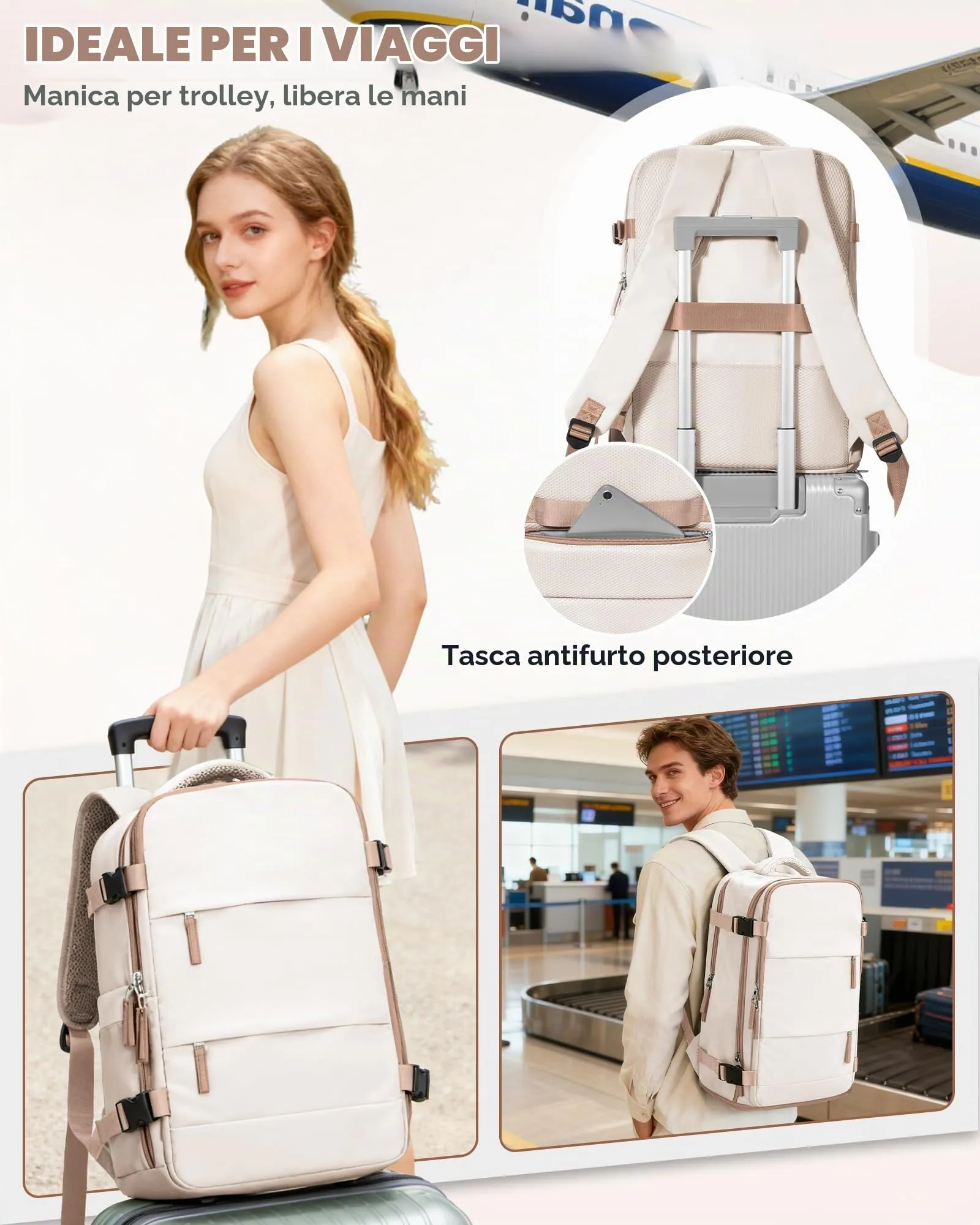 SZLX Zaino da Viaggio Sottovuoto con Pompa, Bagaglio a Mano 40x30x20 per Ryanair, Wizzair, Easyjet, Compatibile con Laptop 14 Pollici, con Porta Scarpe - immagine 10