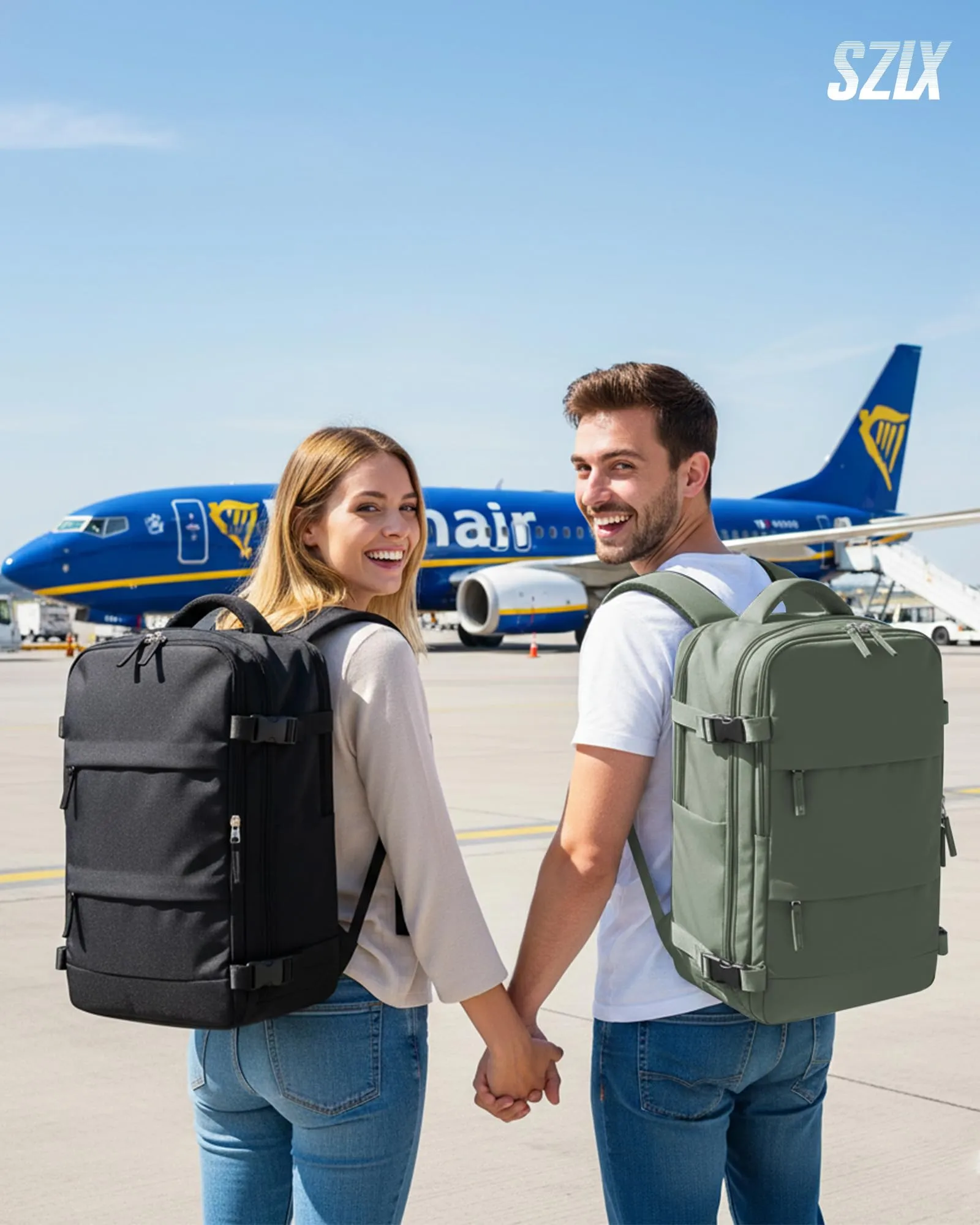 SZLX Zaino da Viaggio Sottovuoto con Pompa, Bagaglio a Mano 40x30x20 per Ryanair, Wizz Air, Easyjet, Scomparto Laptop 14 Pollici e Porta Scarpe - immagine 2