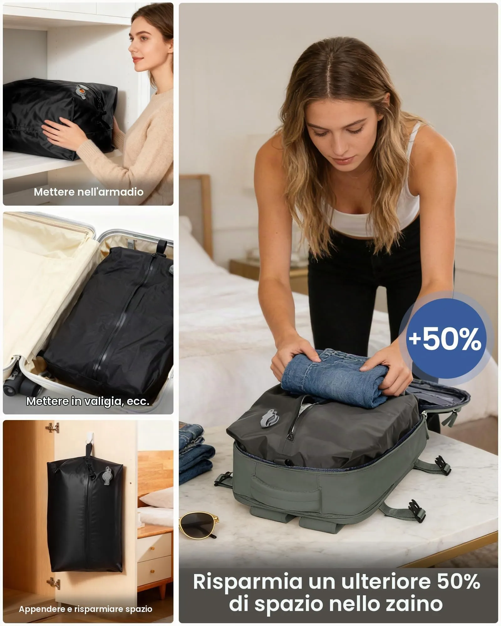 SZLX Zaino da Viaggio Sottovuoto con Pompa, Bagaglio a Mano 40x30x20 per Ryanair, Wizz Air, Easyjet, Scomparto Laptop 14 Pollici e Porta Scarpe - immagine 7