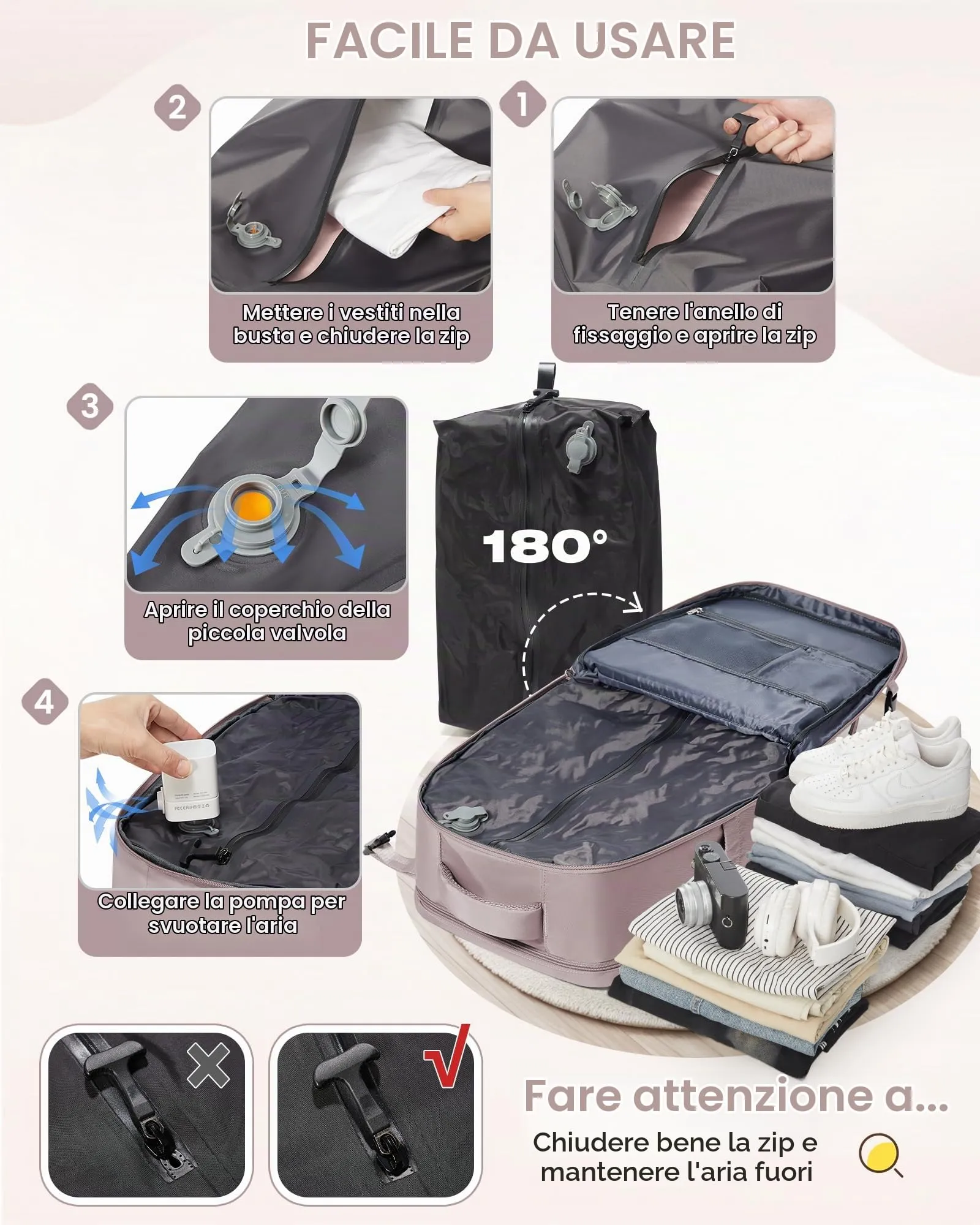 SZLX Zaino da Viaggio Sottovuoto con Pompa, Bagaglio a Mano 40x30x20 per Ryanair, Wizzair, Easyjet, Scomparto Laptop 14 Pollici e Porta Scarpe - immagine 5