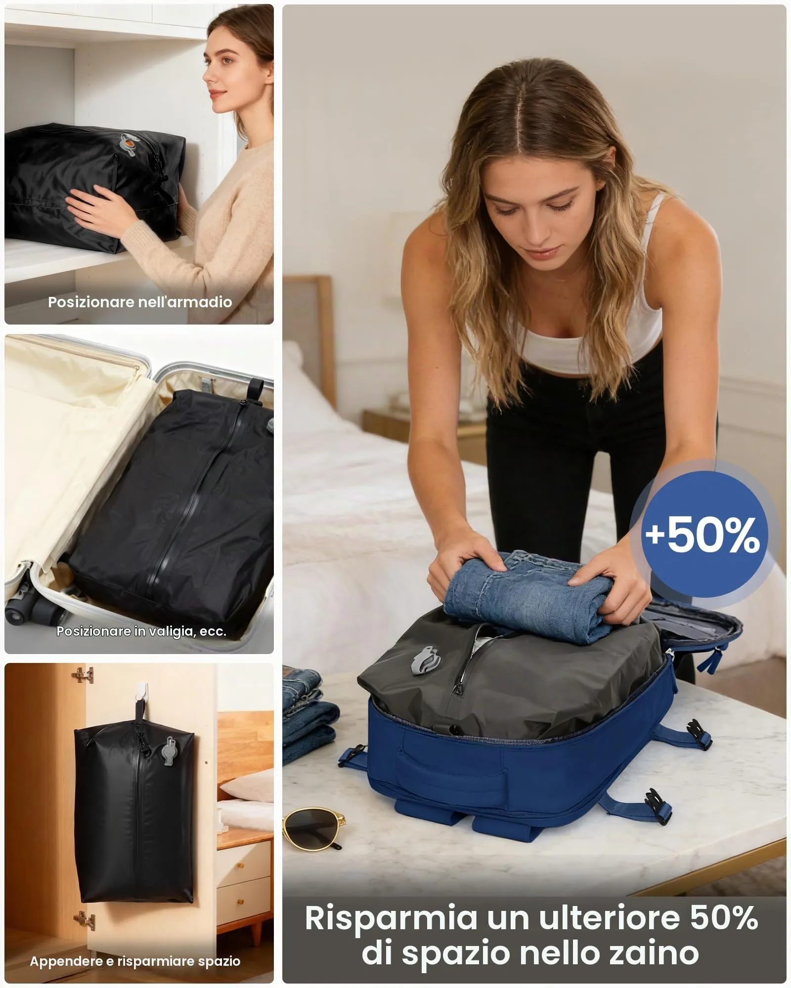 SZLX Zaino da Viaggio Sottovuoto con Pompa, Bagaglio a Mano per Ryanair 40x30x20, Wizzair, Easyjet, Compatibile con Laptop 14 Pollici, con Porta Scarpe - immagine 8