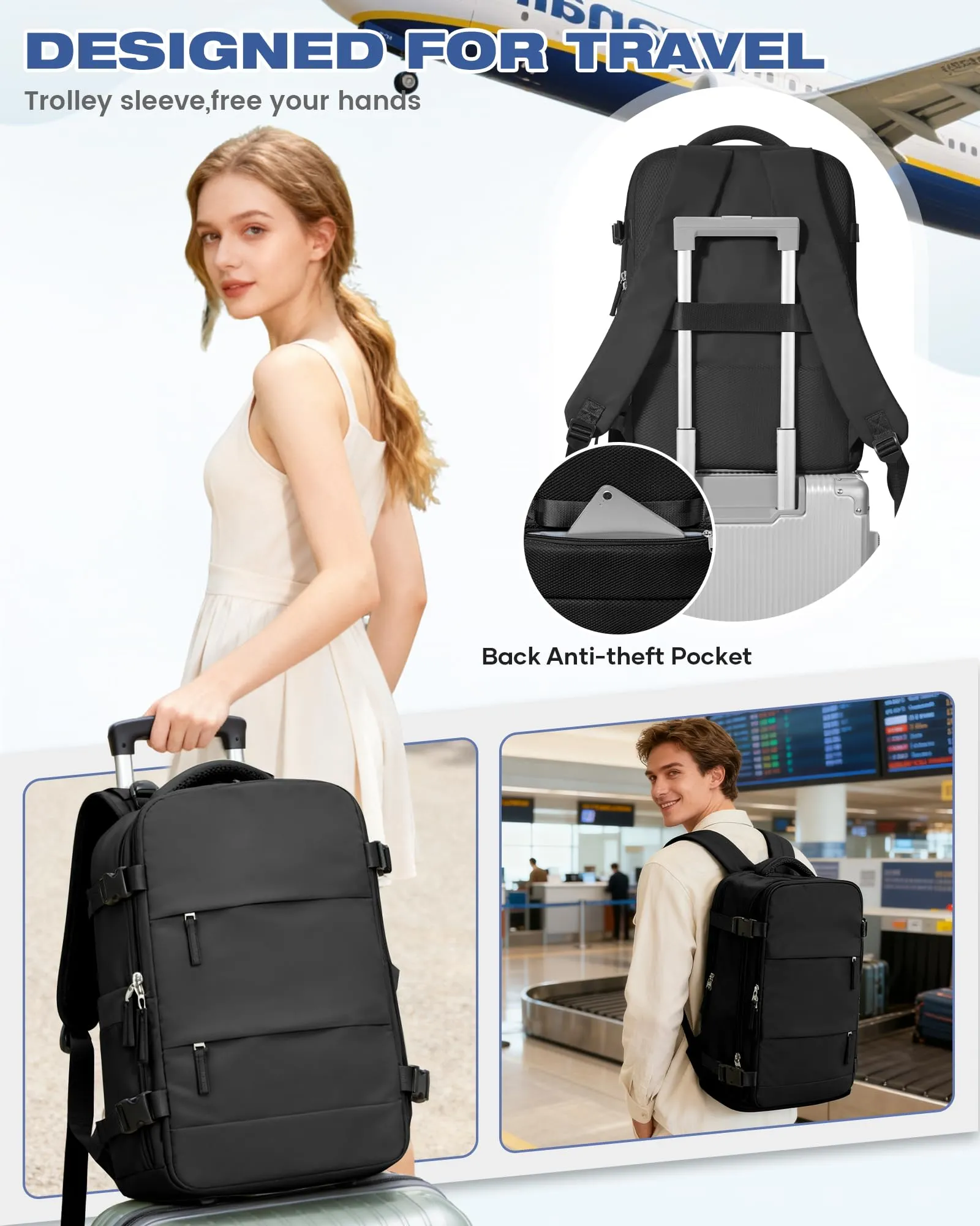 SZLX Zaino da Viaggio Sottovuoto con Pompa 40x30x20cm per Ryanair e Wizzair, Impermeabile, Scomparto Laptop 14 Pollici e Scomparto Scarpe - immagine 10