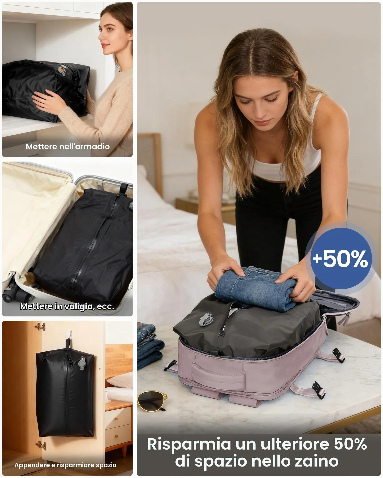SZLX Zaino da Viaggio 40x30x20 Sottovuoto con Pompa per Ryanair e Wizzair, Impermeabile, Scomparto Laptop 14 Pollici e Scomparto per Scarpe - immagine 7