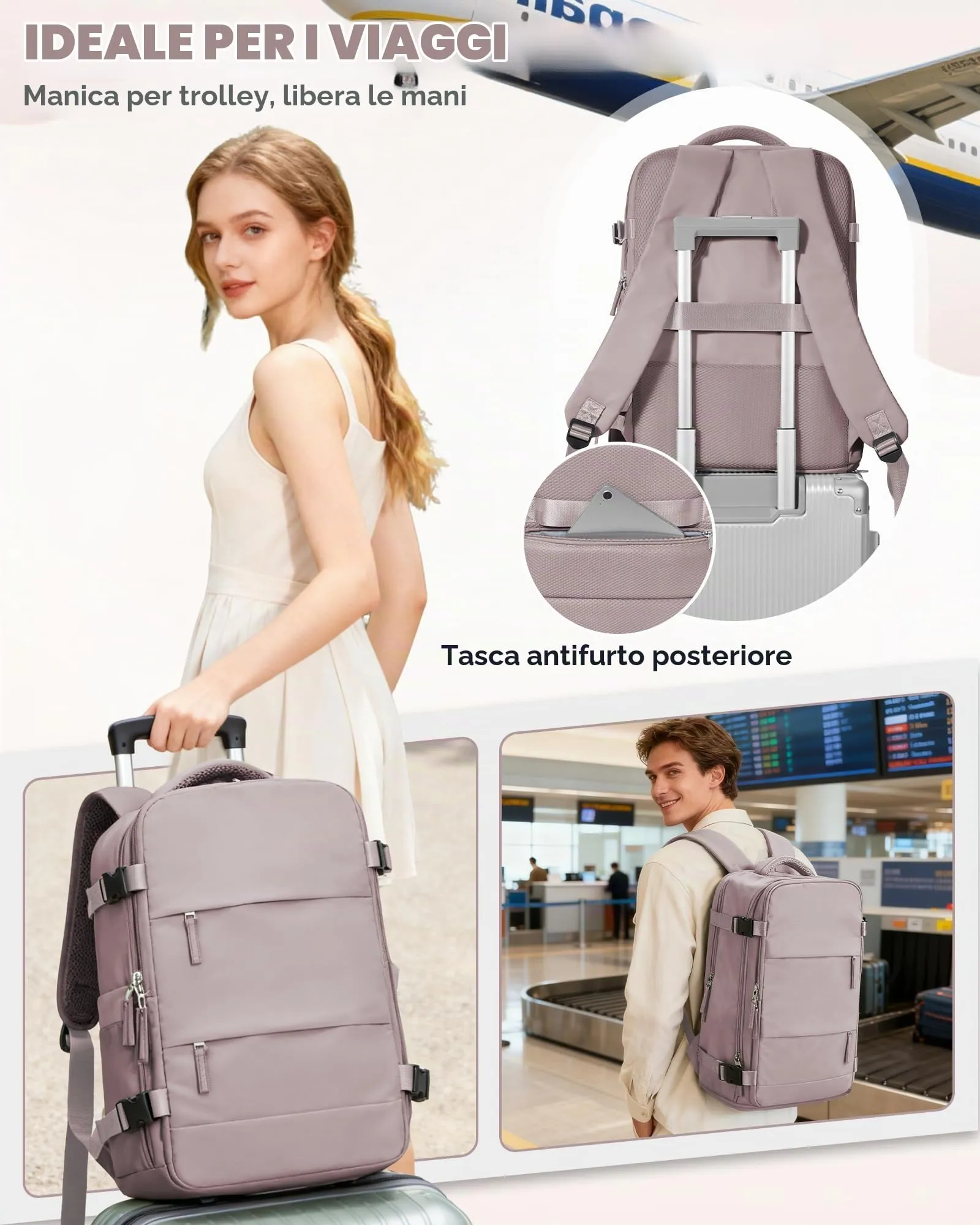 SZLX Zaino da Viaggio 40x30x20 Sottovuoto con Pompa per Ryanair e Wizzair, Impermeabile, Scomparto Laptop 14 Pollici e Scomparto per Scarpe - immagine 10