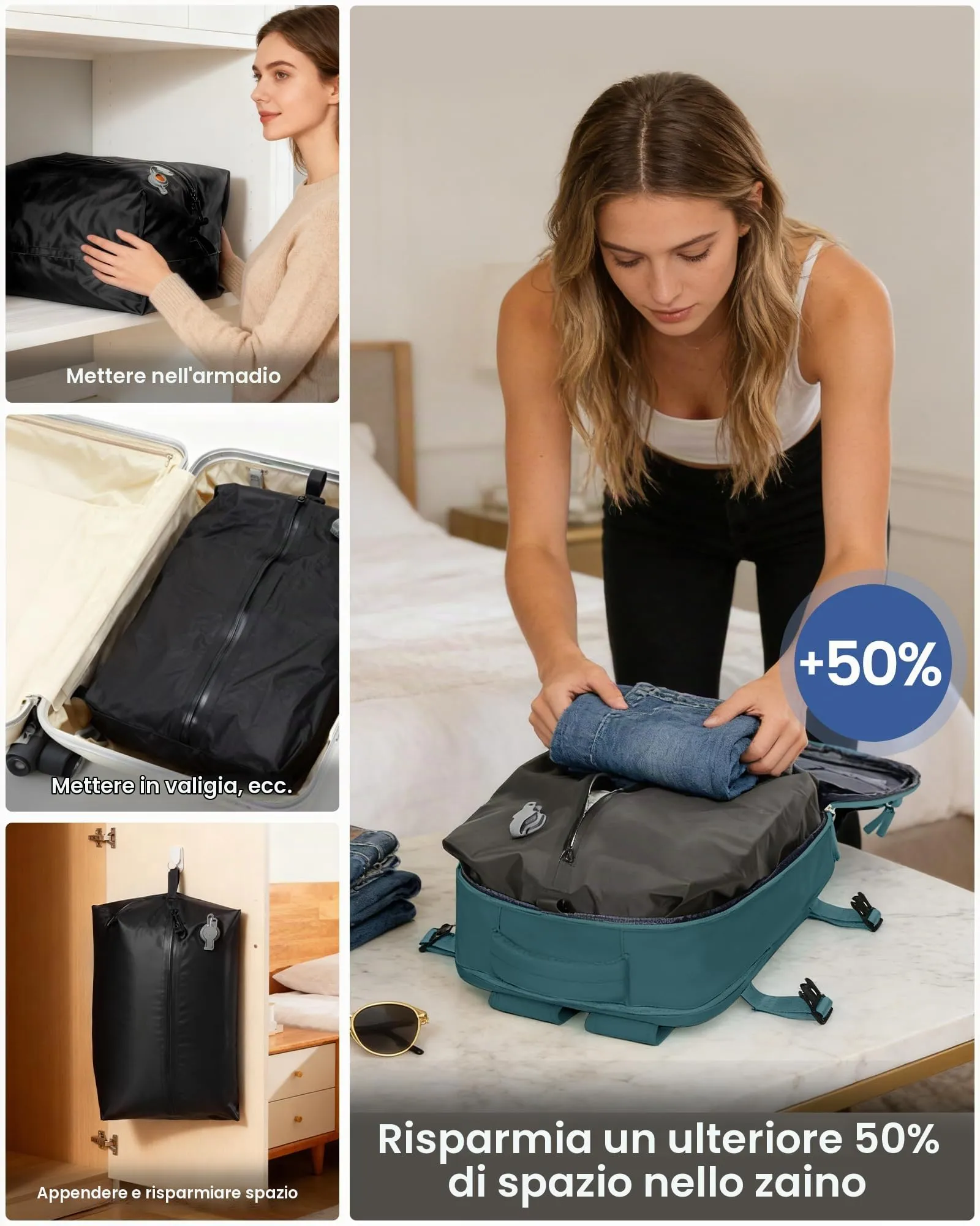 SZLX Zaino da Viaggio 40x30x20 Sottovuoto con Pompa per Ryanair e Wizzair, Impermeabile, Scomparto Laptop 14 Pollici e Scomparto per Scarpe - immagine 7