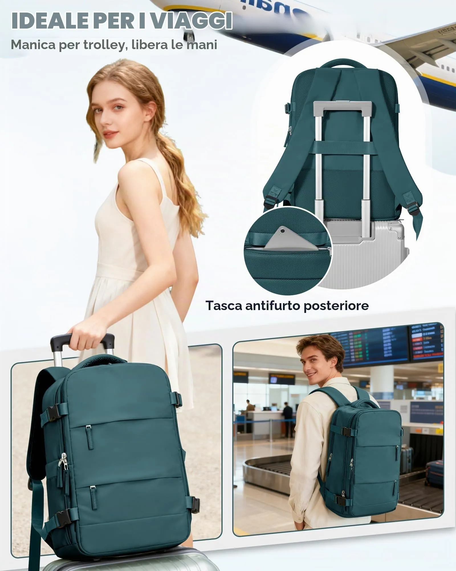 SZLX Zaino da Viaggio 40x30x20 Sottovuoto con Pompa per Ryanair e Wizzair, Impermeabile, Scomparto Laptop 14 Pollici e Scomparto per Scarpe - immagine 10