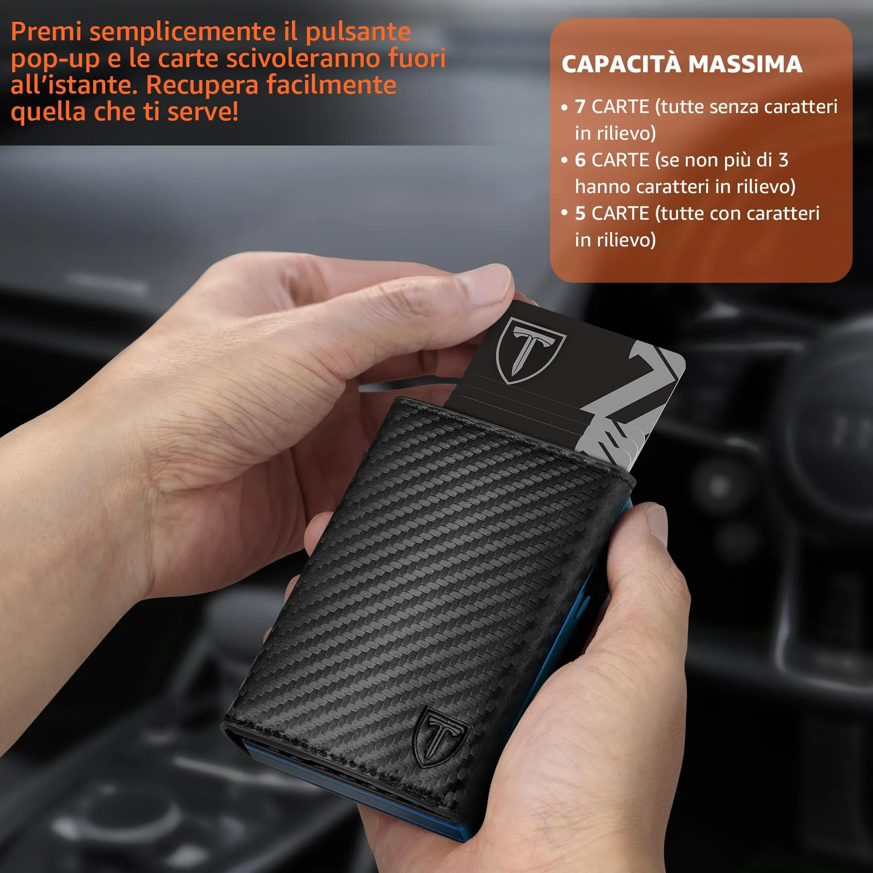 TEEHON Portafoglio Uomo Slim RFID Blocking in Fibra di Carbonio, Blu - immagine 4