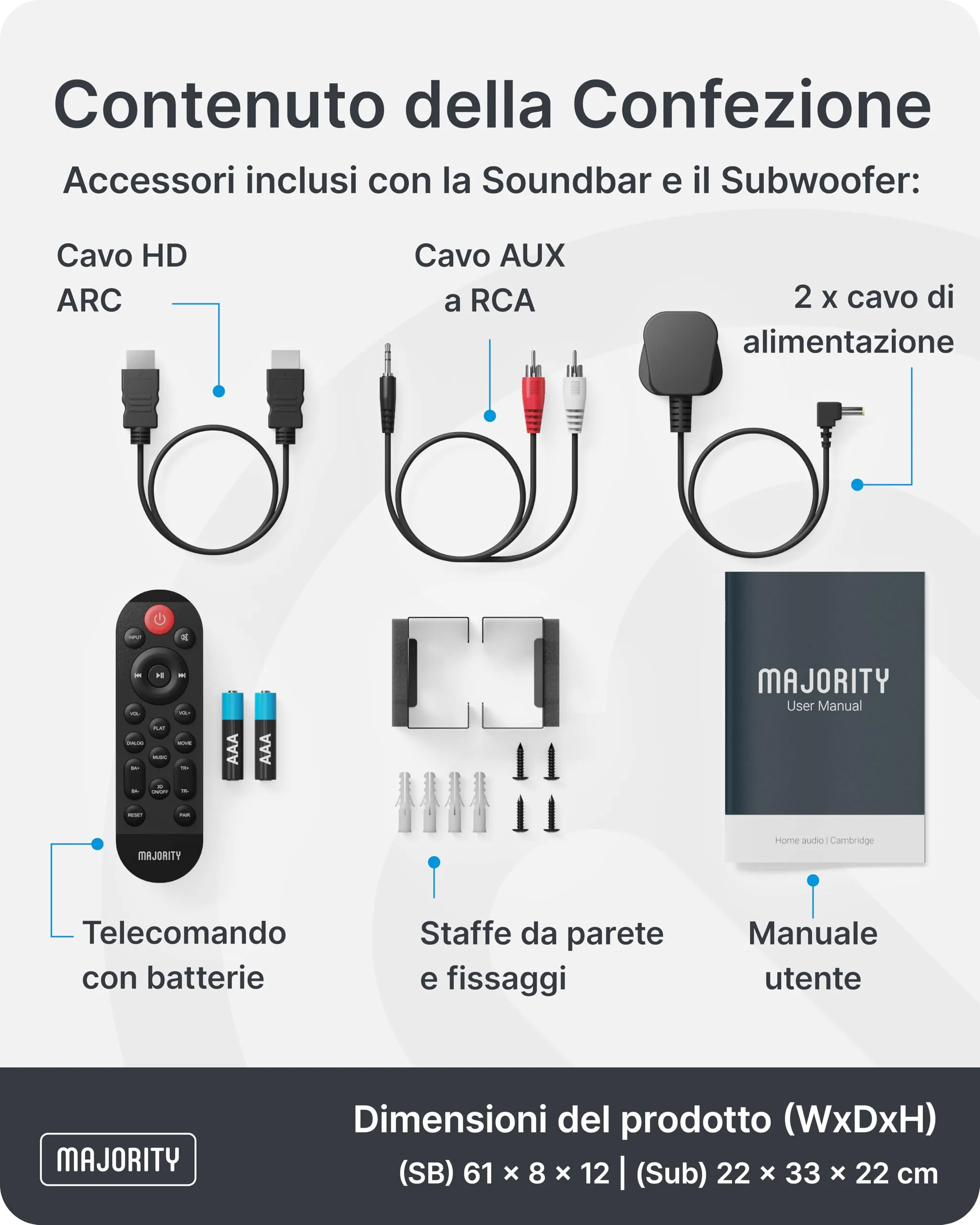 Majority Naga 60 Plus Soundbar with Subwoofer, Bluetooth 5.0 and HDMI ARC - immagine 6