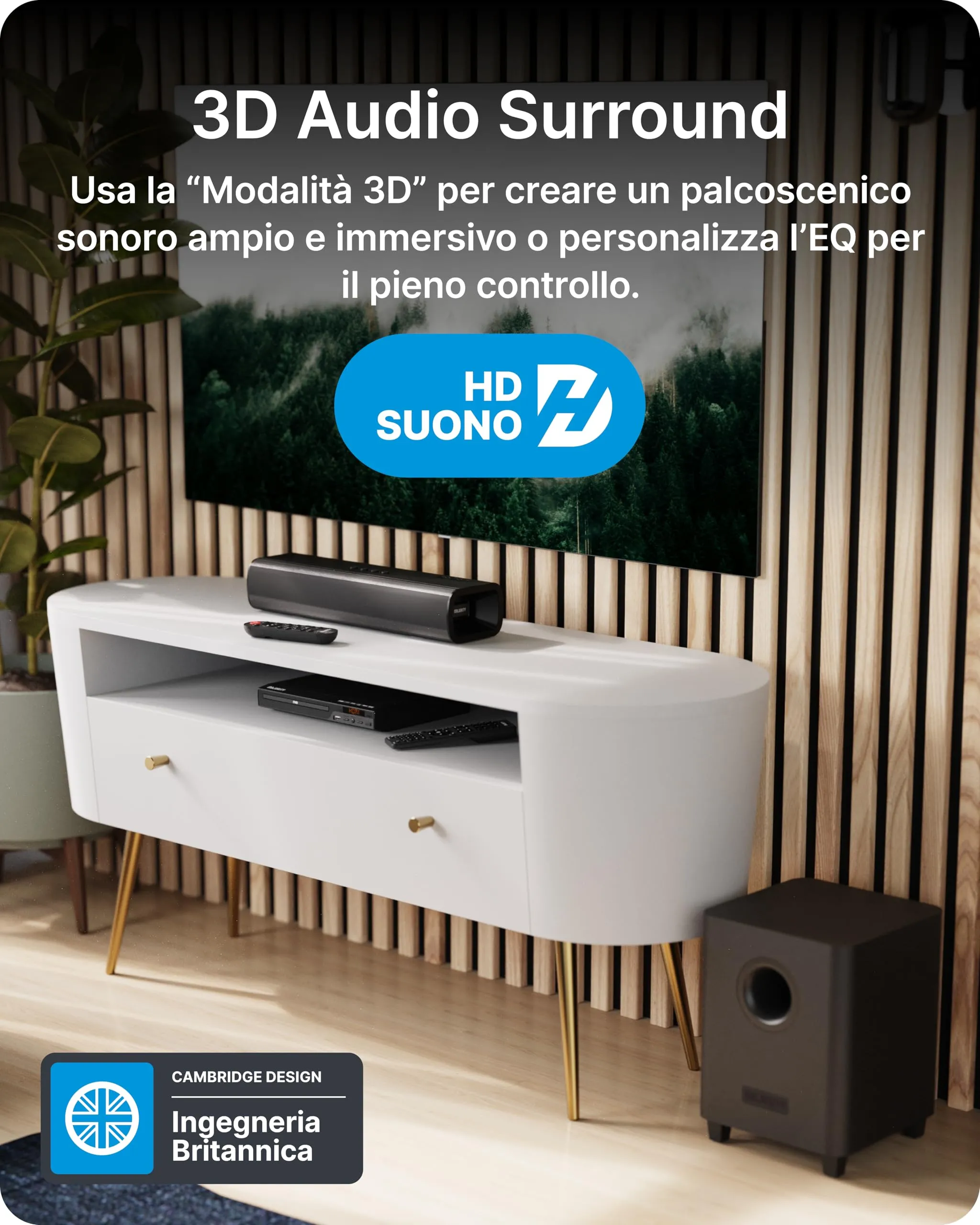 Majority Naga 40 Plus Soundbar 2.1 with Wireless Subwoofer, Bluetooth 5.0, HDMI ARC, 200W - immagine 3