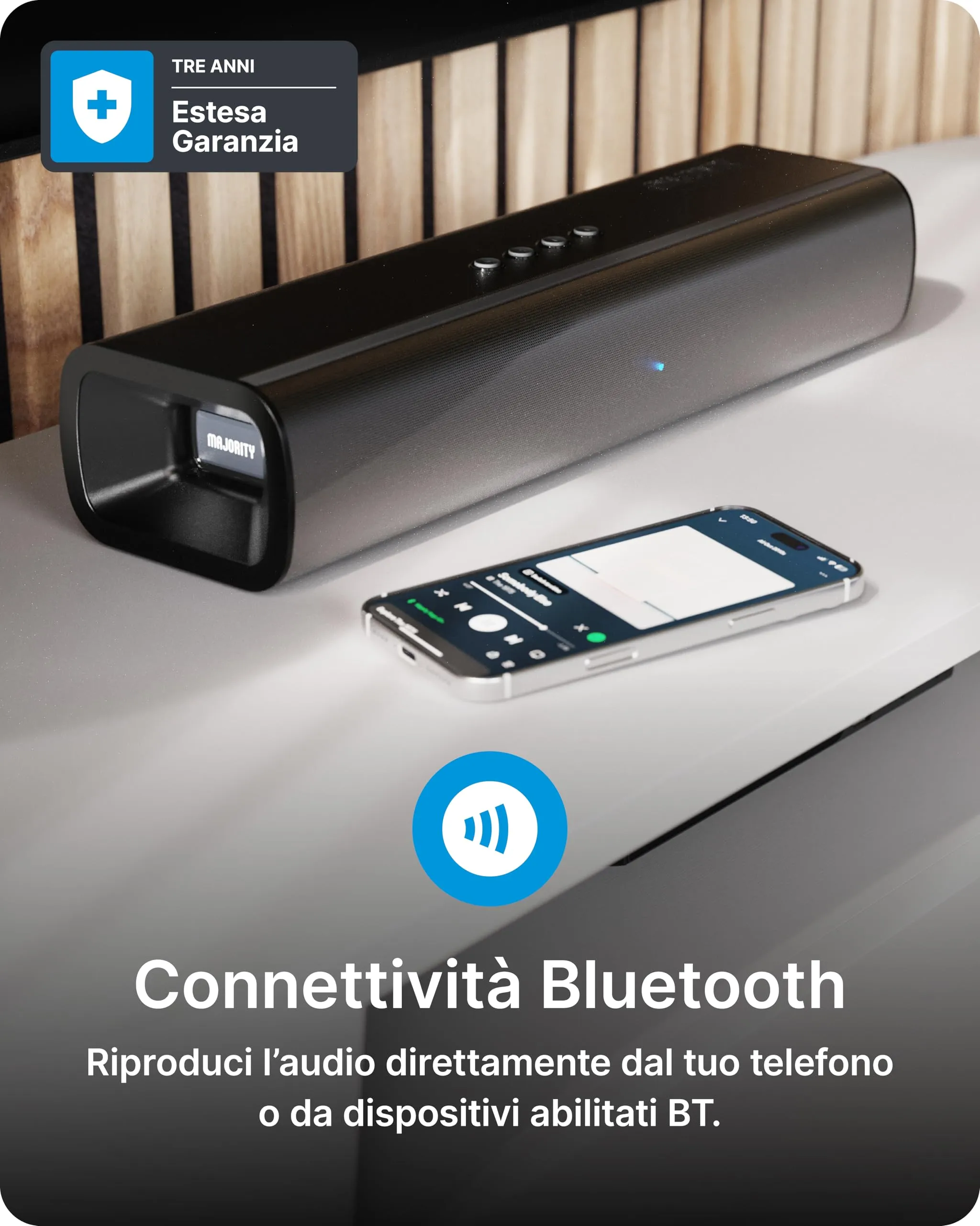 Majority Naga 40 Plus Soundbar 2.1 with Wireless Subwoofer, Bluetooth 5.0, HDMI ARC, 200W - immagine 4