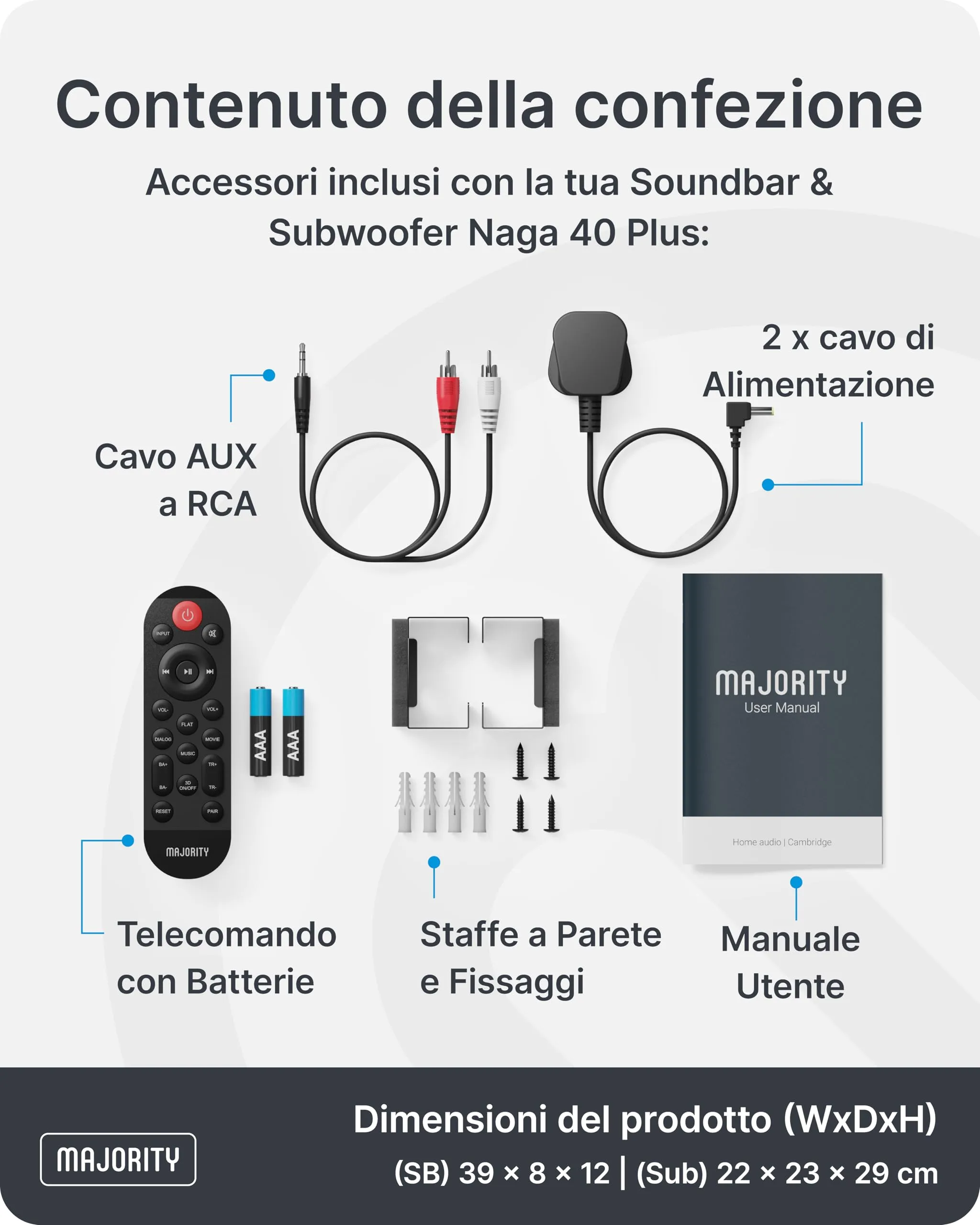 Majority Naga 40 Plus Soundbar 2.1 with Wireless Subwoofer, Bluetooth 5.0, HDMI ARC, 200W - immagine 6