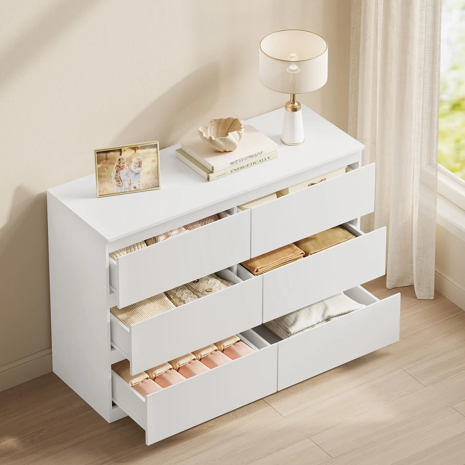 WOLTU Cassettiera Mobiletto Salvaspazio 6 Cassetti Bianco KMD007ws - immagine 5