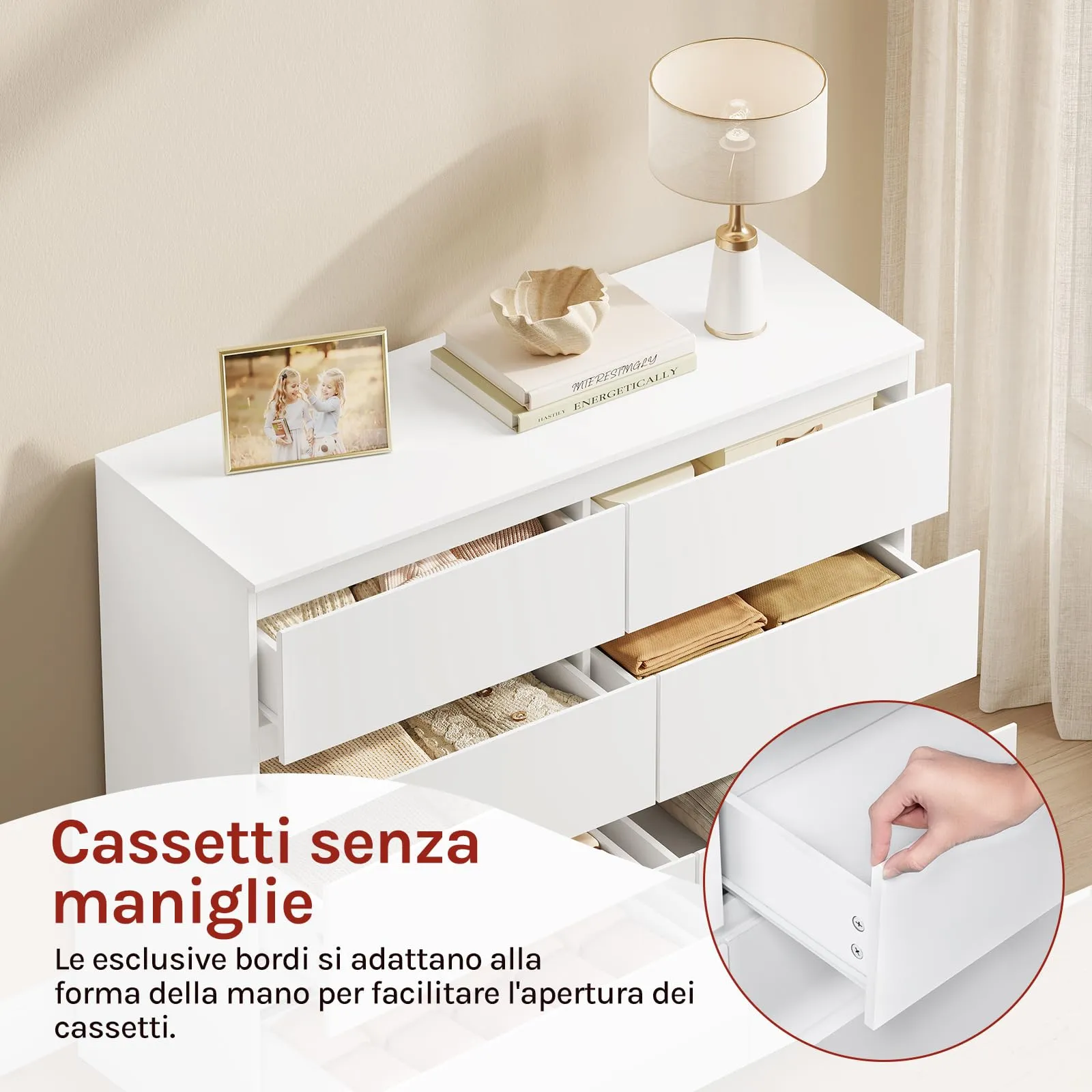 WOLTU Cassettiera Mobiletto Salvaspazio 6 Cassetti Bianco KMD007ws - immagine 6