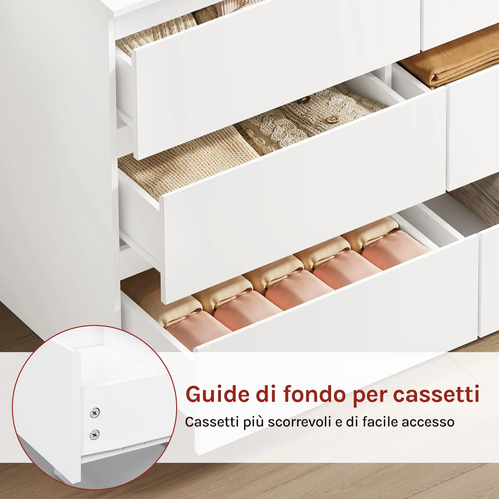 WOLTU Cassettiera Mobiletto Salvaspazio 6 Cassetti Bianco KMD007ws - immagine 7