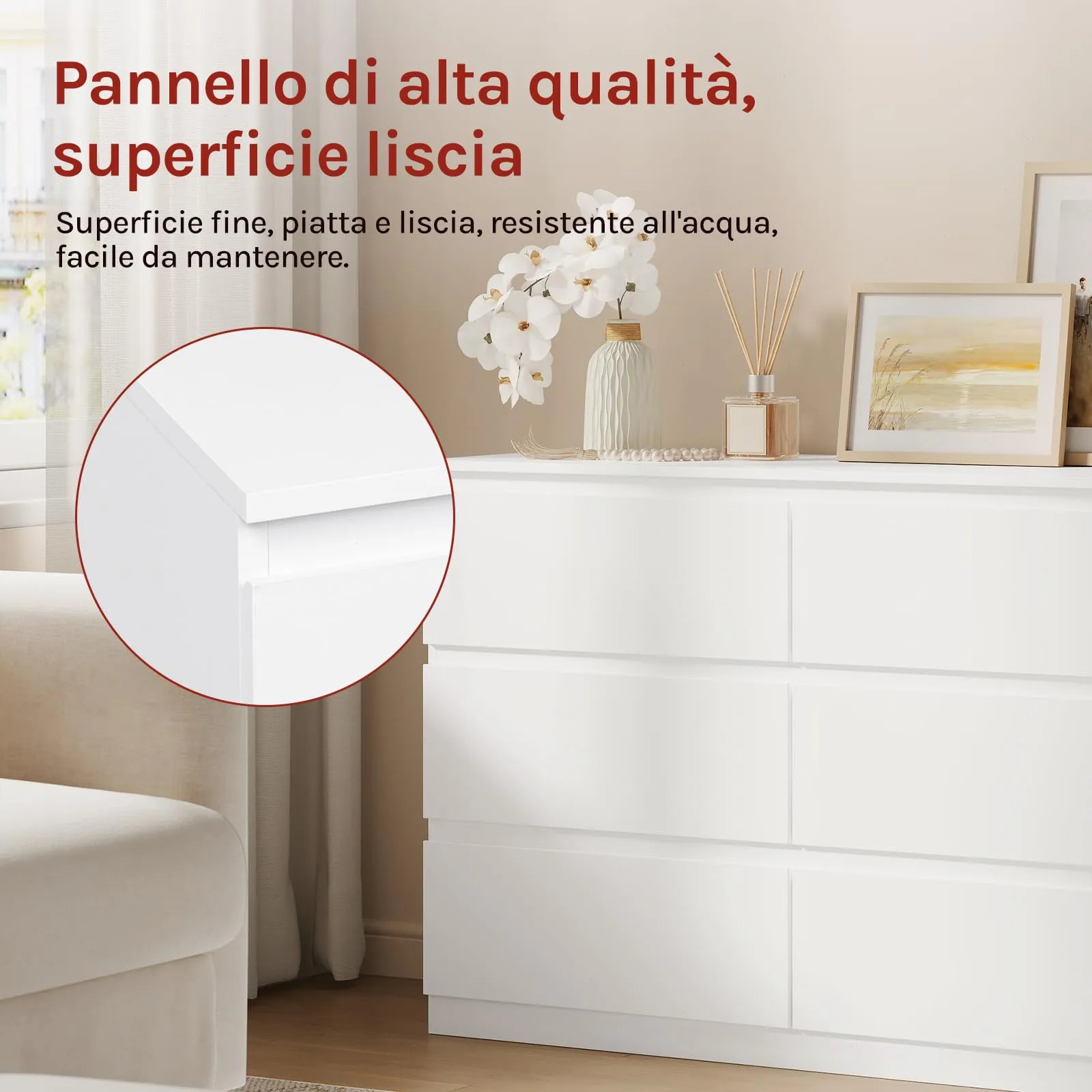 WOLTU Cassettiera Mobiletto Salvaspazio 6 Cassetti Bianco KMD007ws - immagine 8