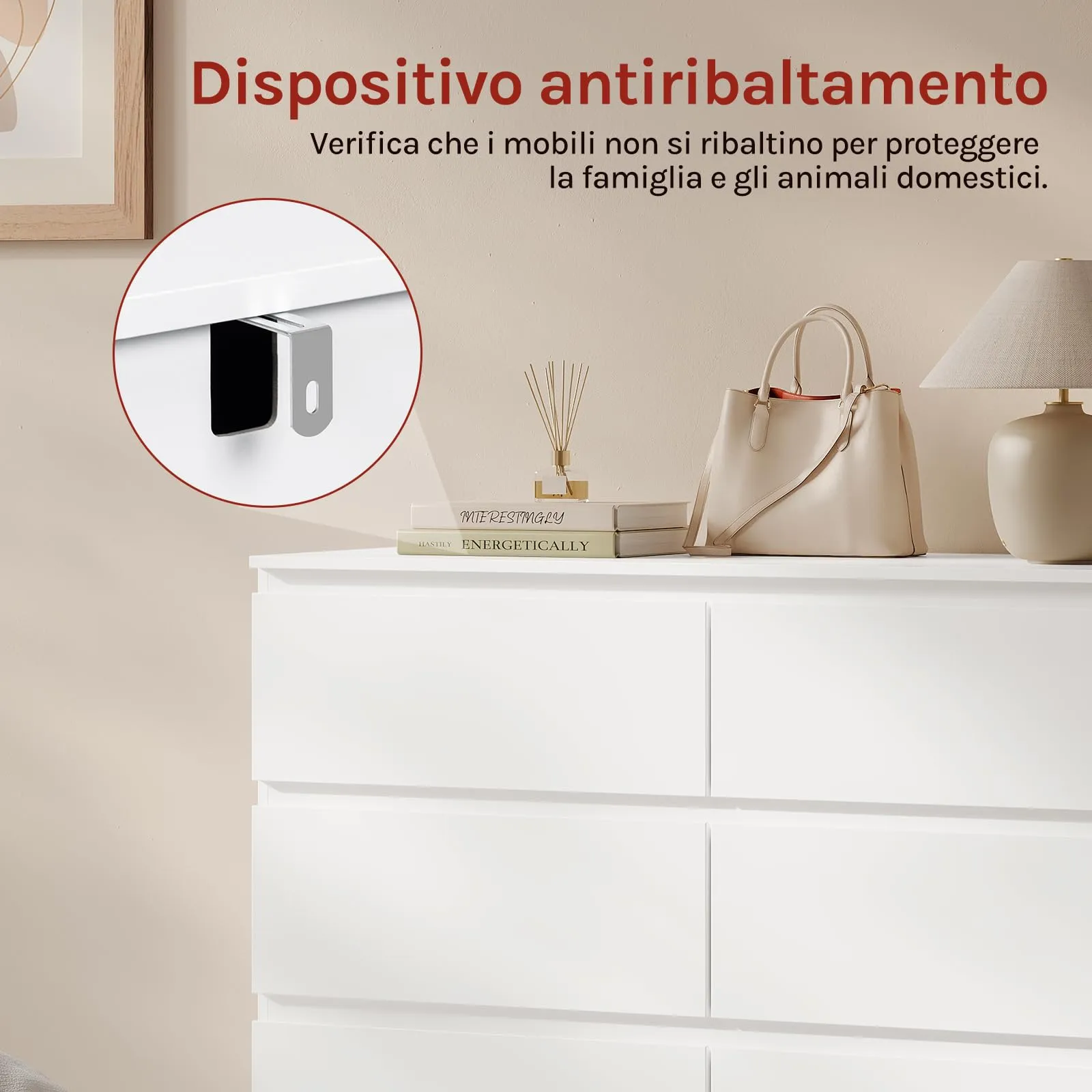 WOLTU Cassettiera Mobiletto Salvaspazio 6 Cassetti Bianco KMD007ws - immagine 9