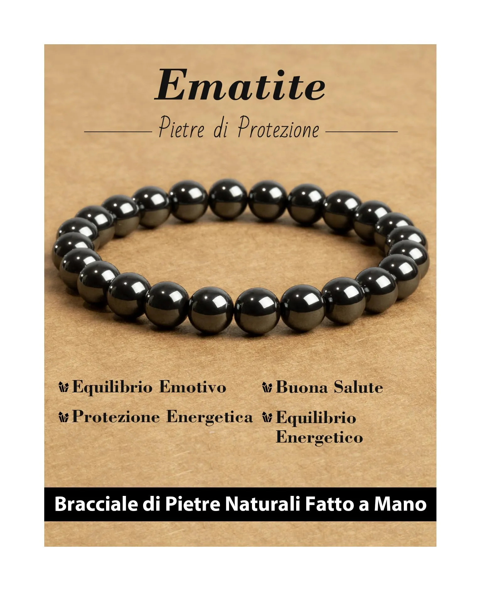 Landorilo Bracciale in Pietre Naturali Ematite per Donna Uomo, 19 cm - immagine 1