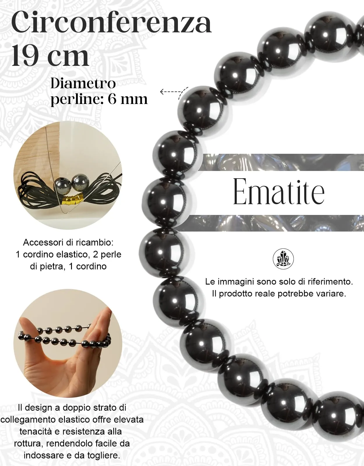 Landorilo Bracciale in Pietre Naturali Ematite per Donna Uomo, 19 cm - immagine 3