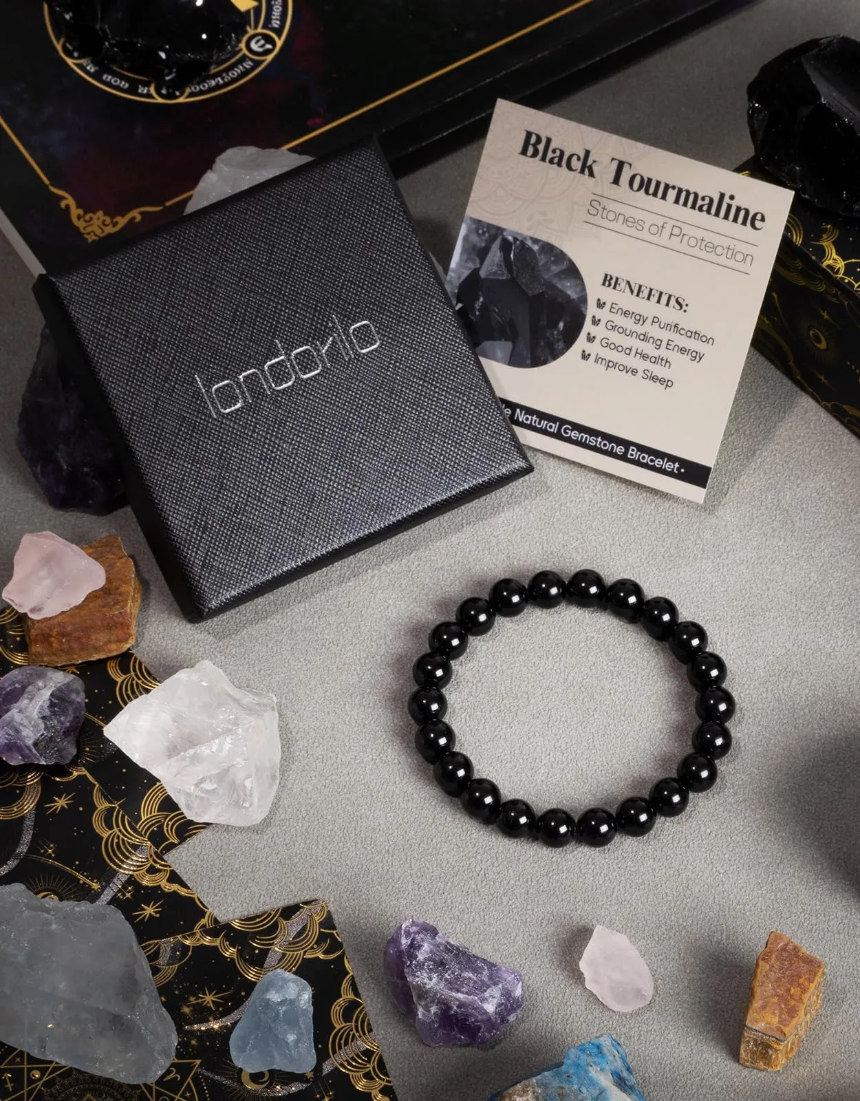 Landorilo Bracciale in Pietre Naturali, Tormalina Nera, 19 cm - immagine 4