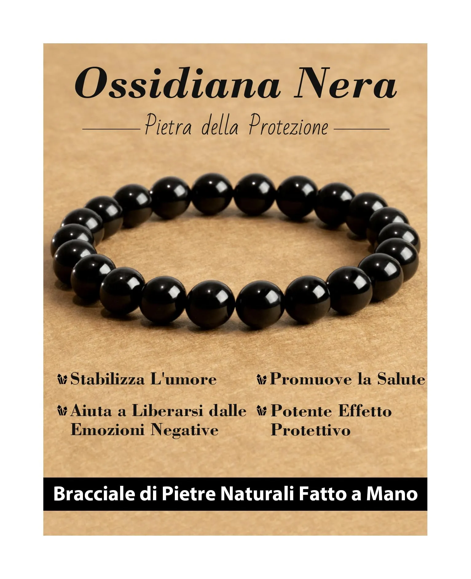 Landorilo Bracciale in Pietre Naturali Ossidiana Nera, 19 cm - immagine 1