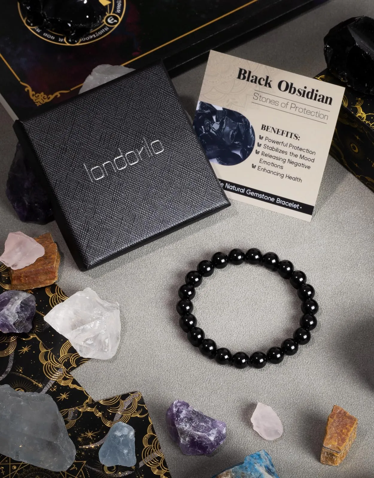 Landorilo Bracciale in Pietre Naturali Ossidiana Nera, 19 cm - immagine 4