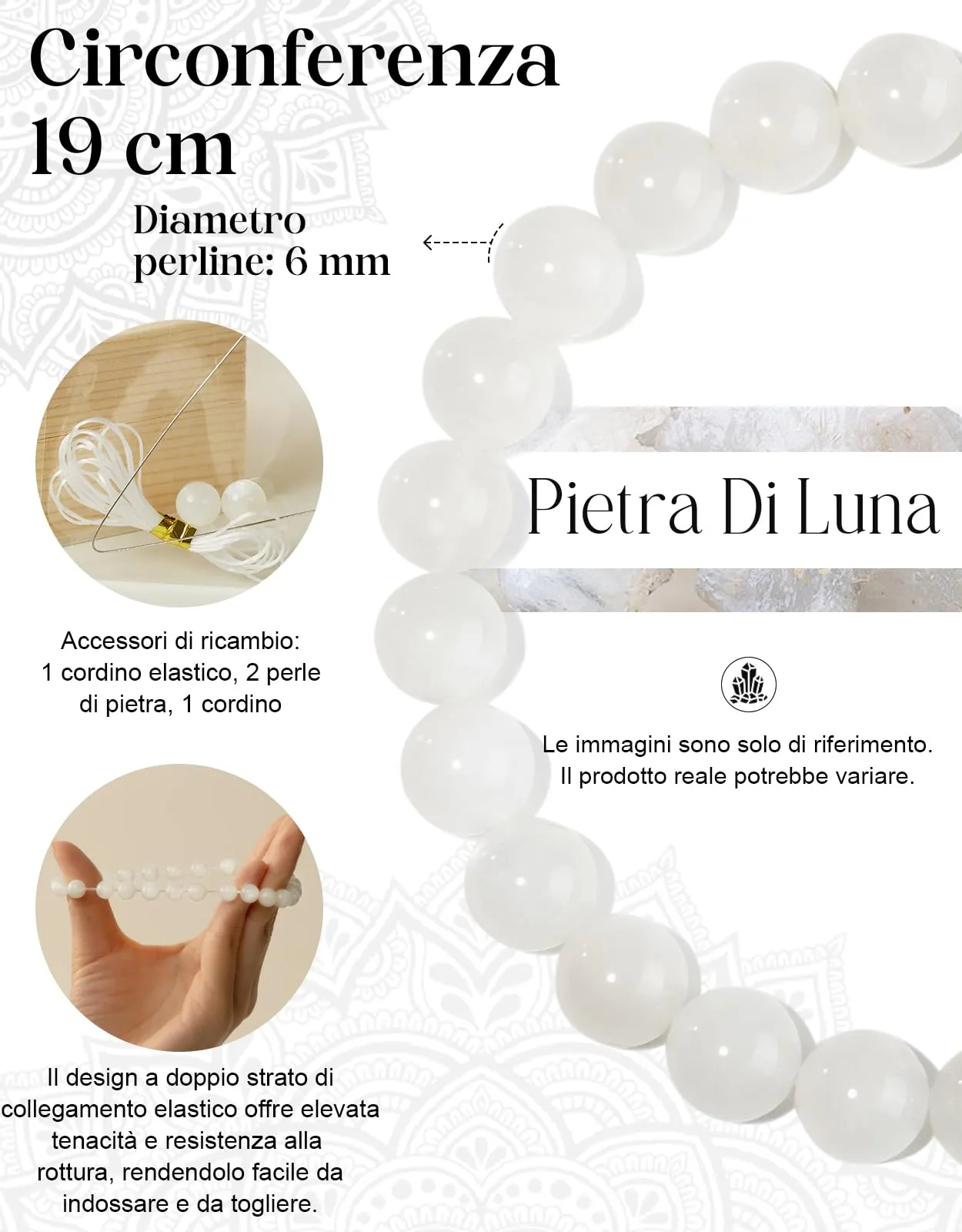 Landorilo Bracciale in Pietre Naturali Pietra di Luna per Donna e Uomo - immagine 3