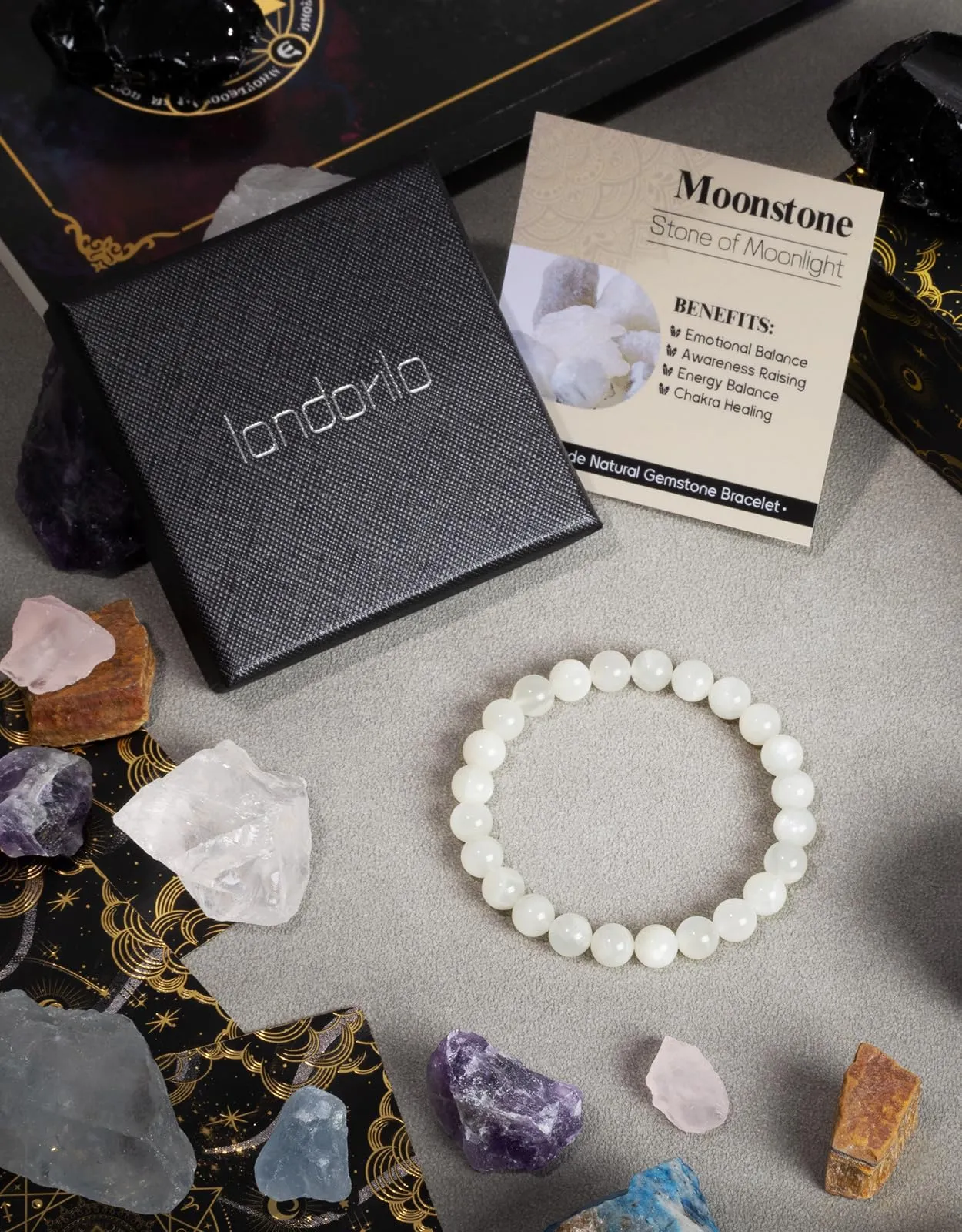 Landorilo Bracciale in Pietre Naturali Pietra di Luna per Donna e Uomo - immagine 4