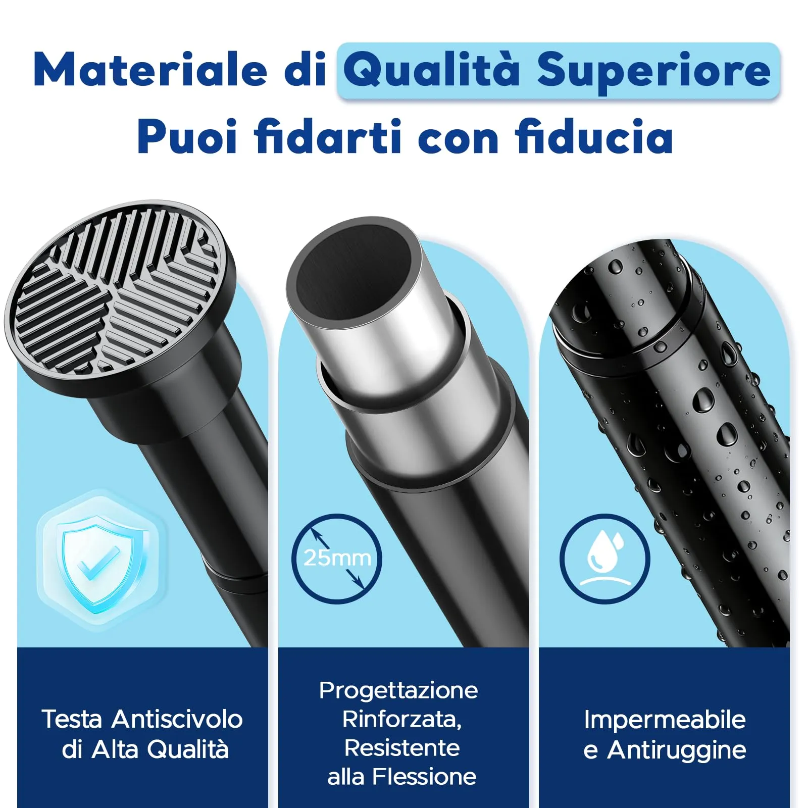 BSYXLSX Bastone Tenda a Pressione, Nero, 71-215 cm, Ø 25 mm - immagine 7