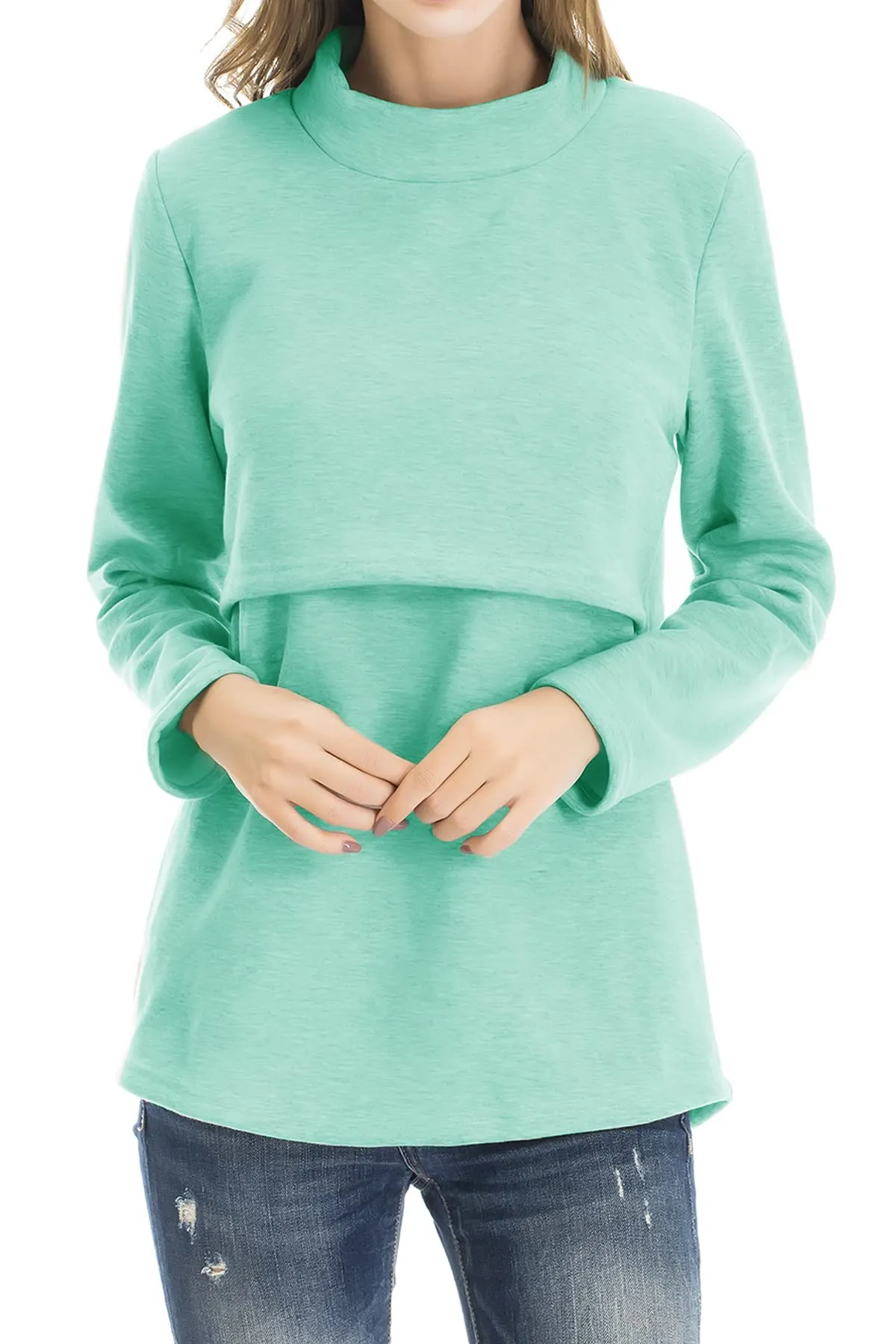 Smallshow Abbigliamento da Allattamento Invernale a Manica Lunga da Donna, M, Mint Green - immagine 1